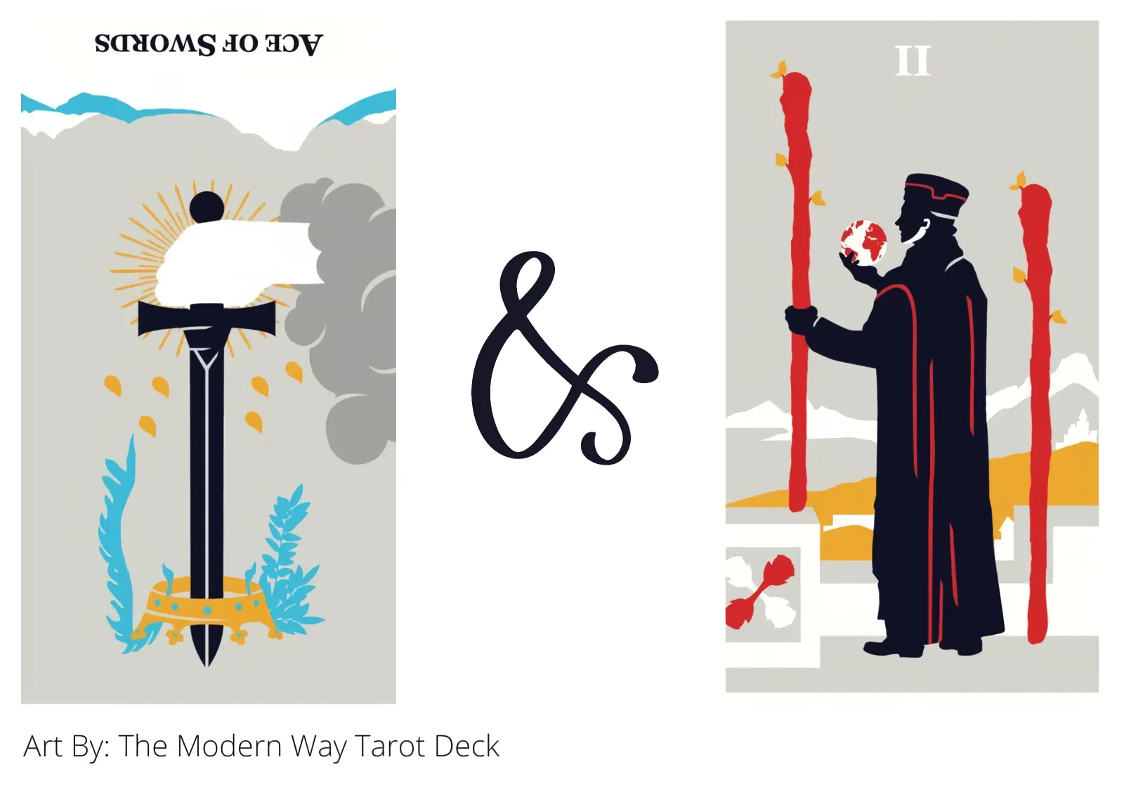 ace of swords reversed and two of wands tarot cards together