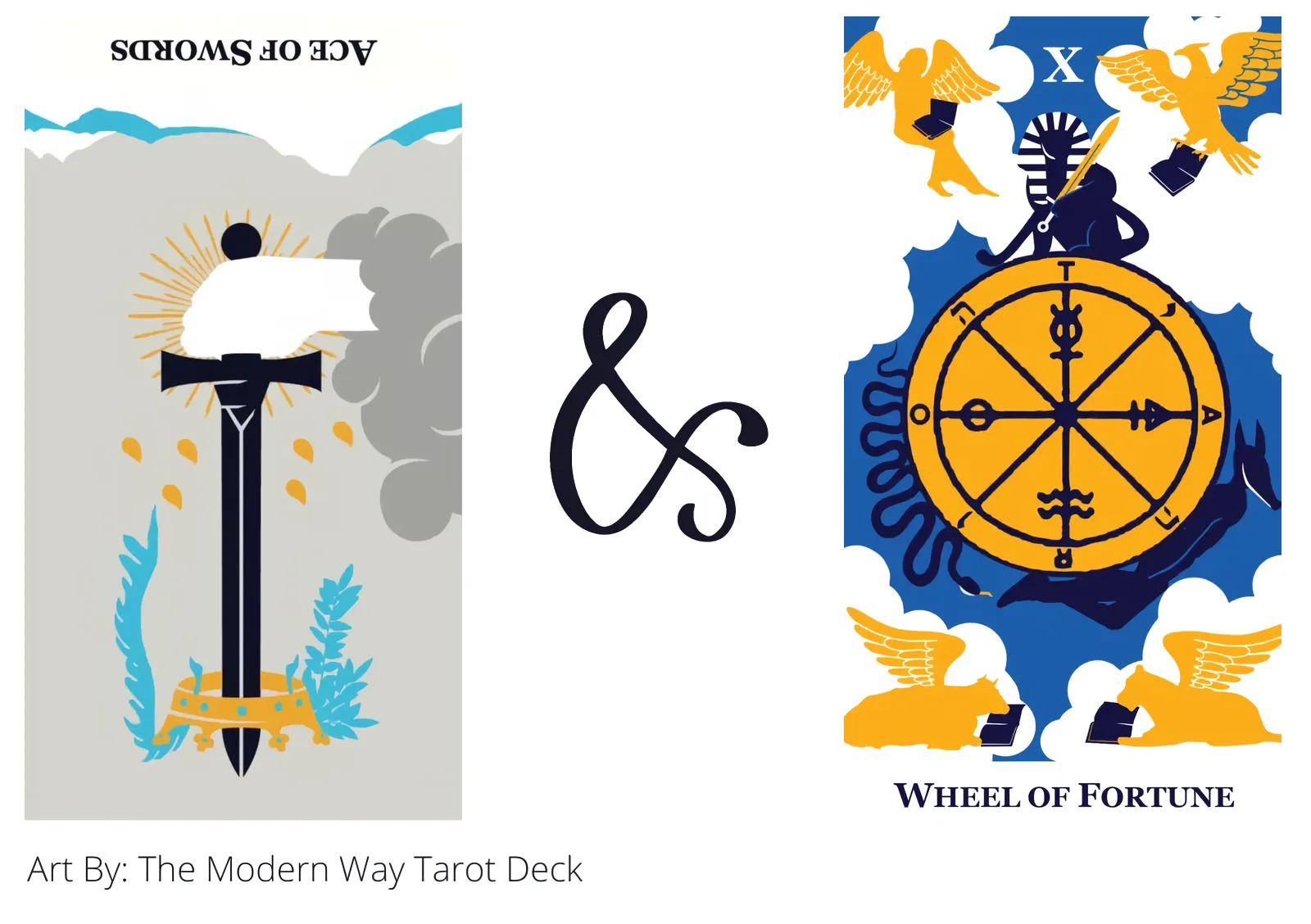 ace of swords reversed and wheel of fortune tarot cards together