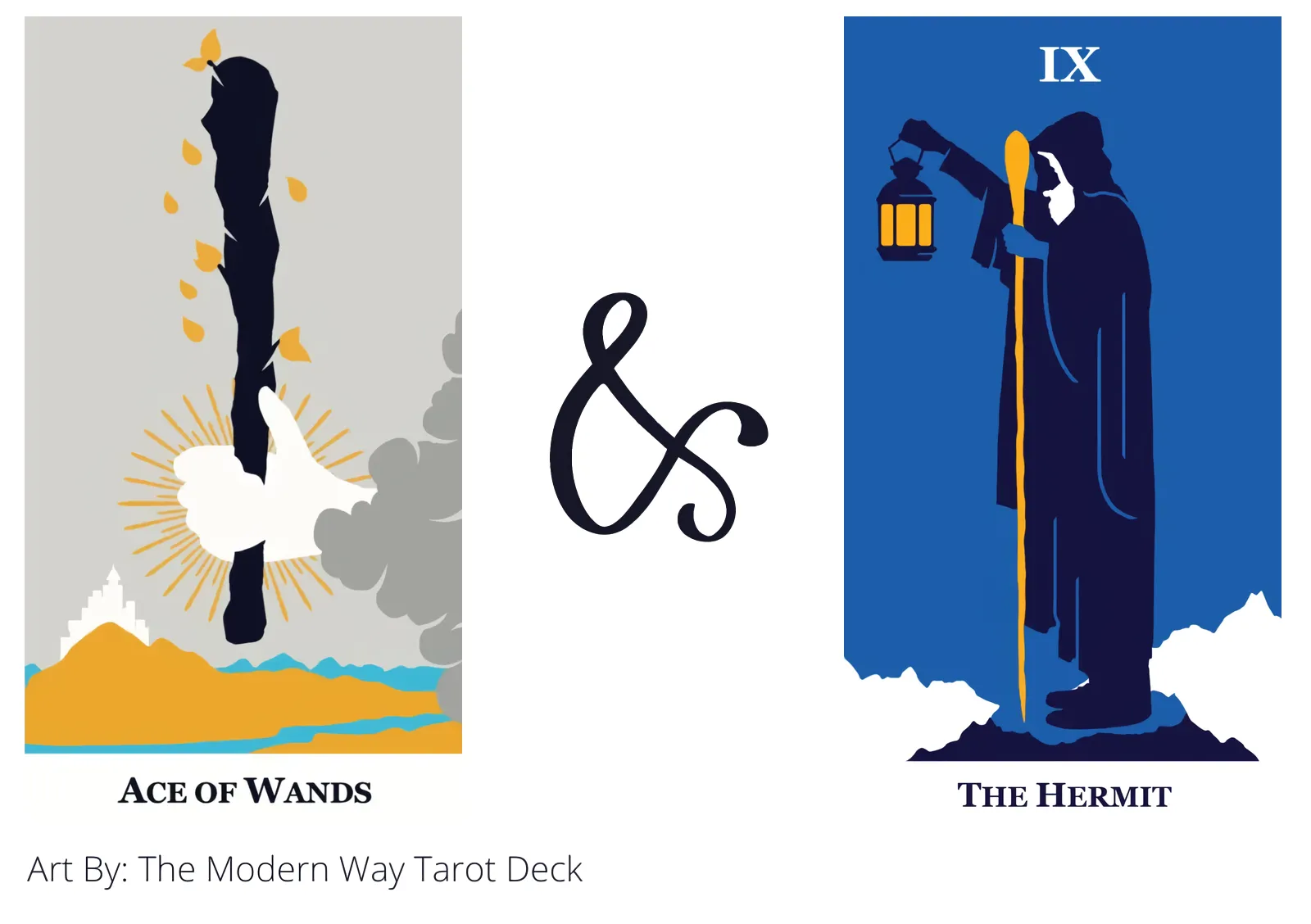 ace of wands and the hermit tarot cards together