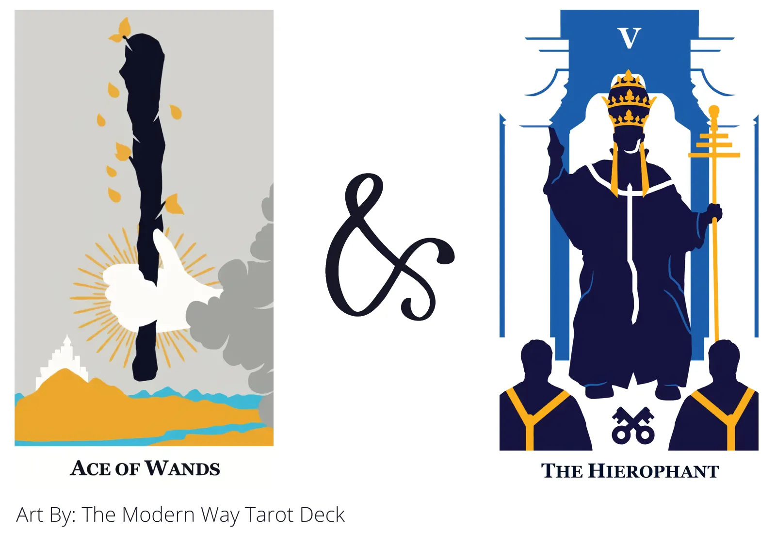 ace of wands and the hierophant tarot cards together