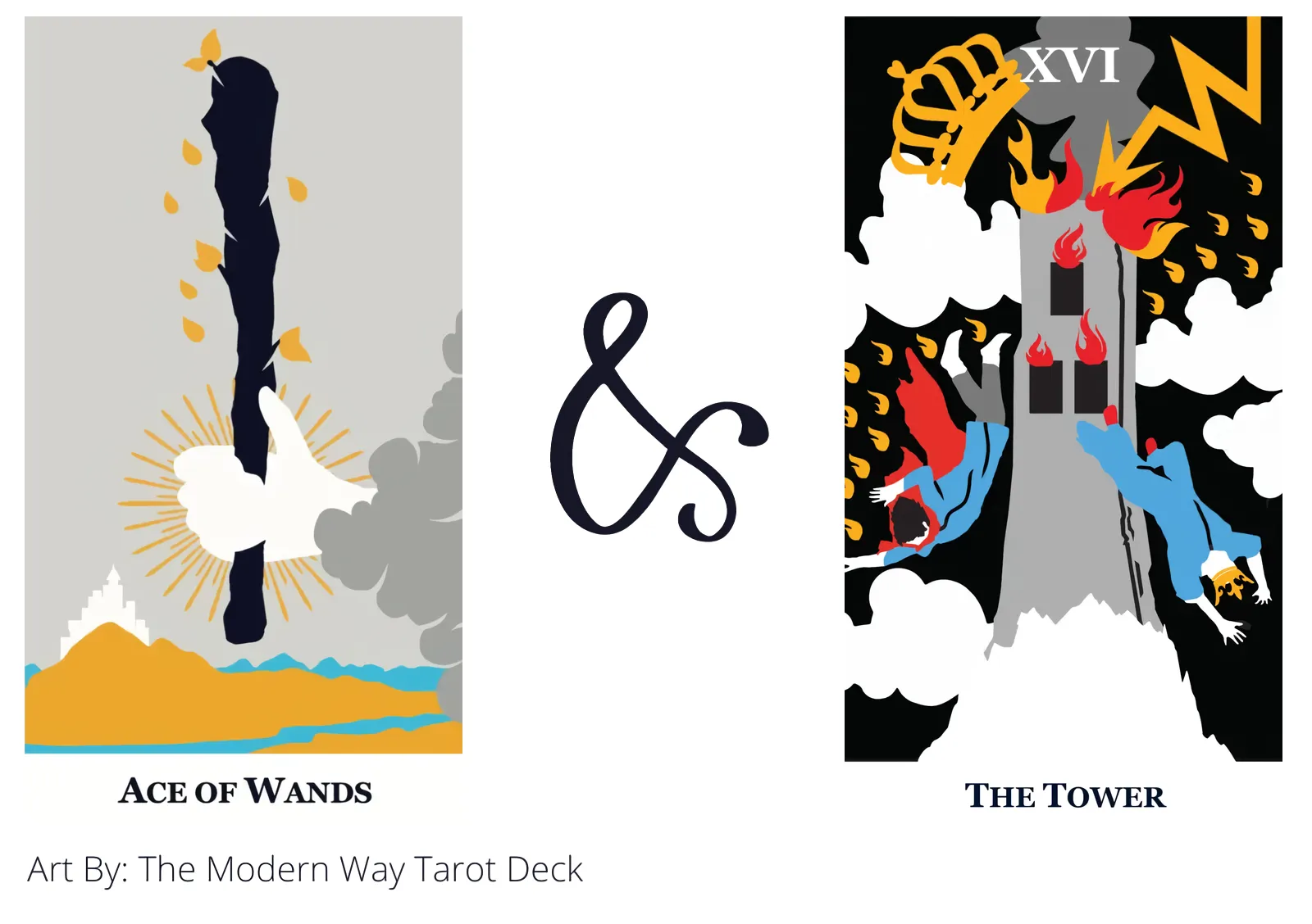 ace of wands and the tower tarot cards together