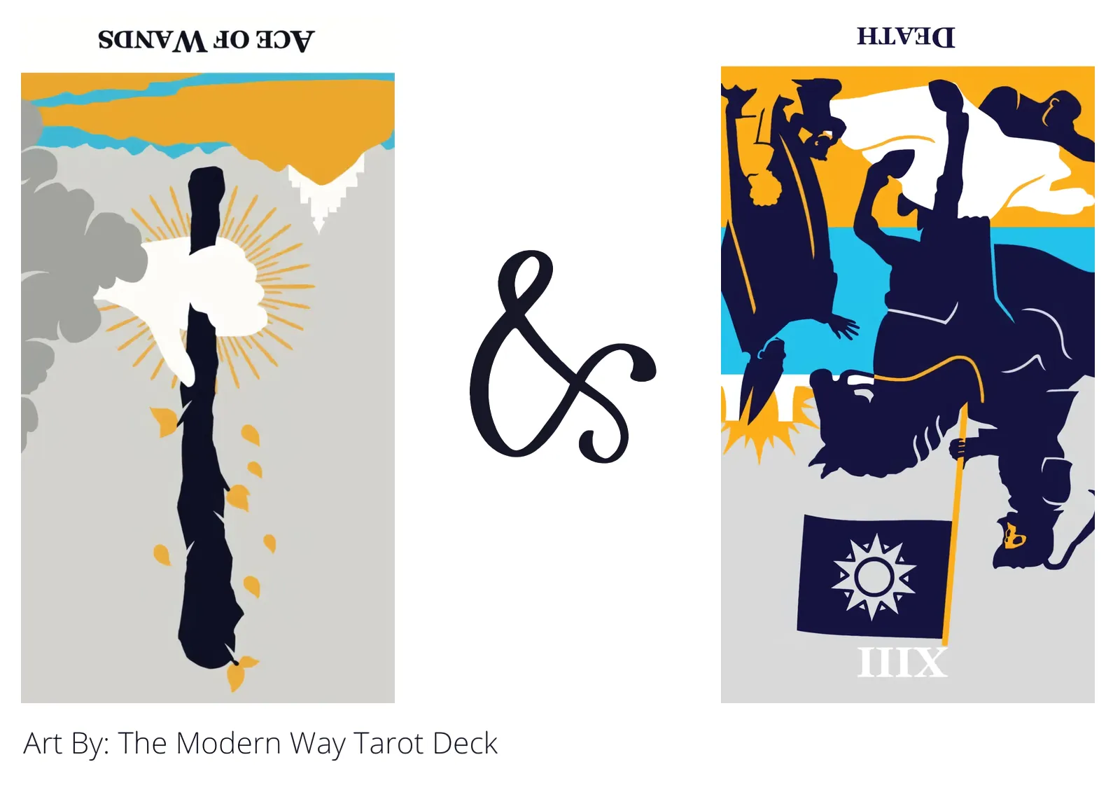 ace of wands reversed and death reversed tarot cards together