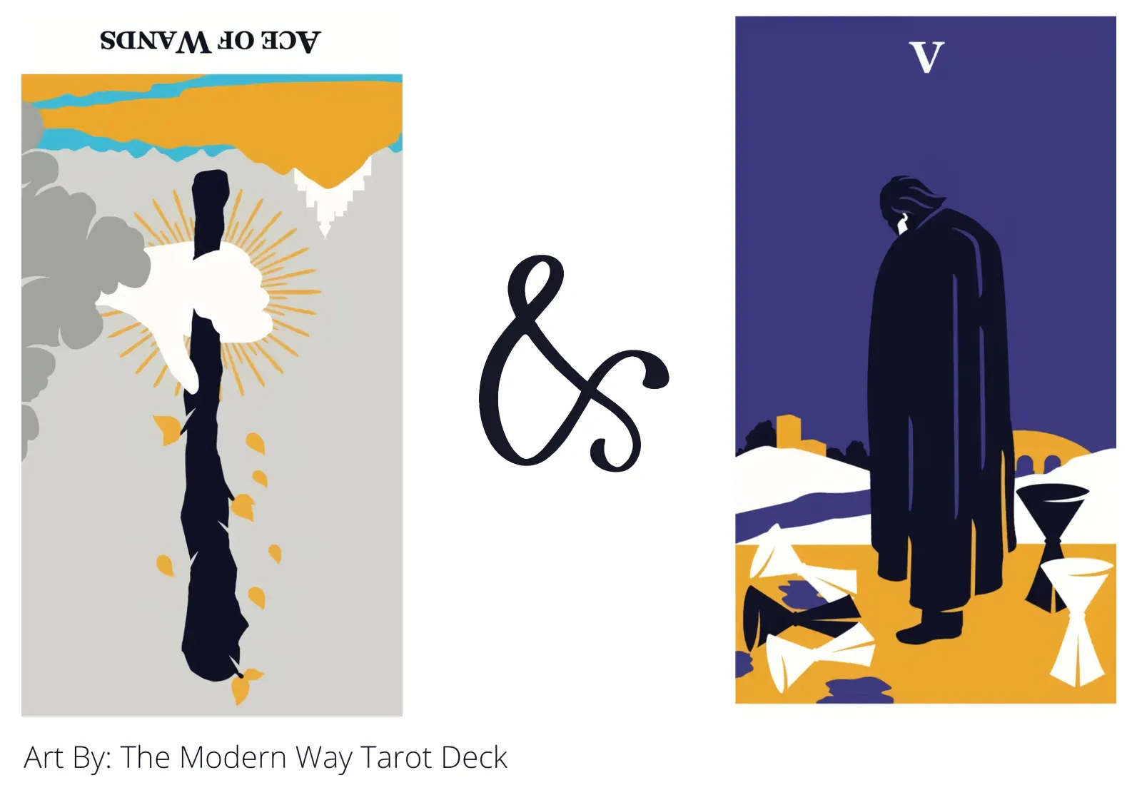ace of wands reversed and five of cups tarot cards together