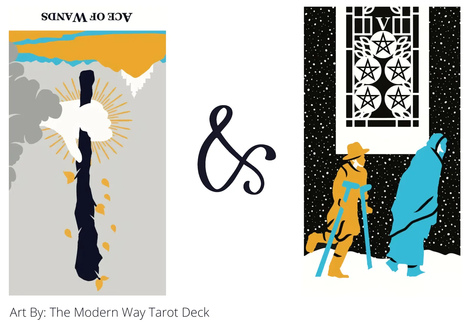 ace of wands reversed and five of pentacles tarot cards together