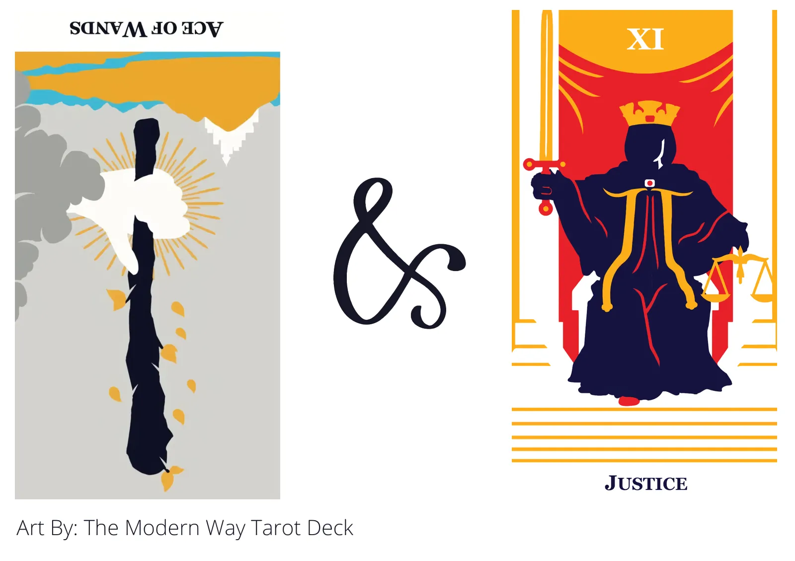ace of wands reversed and justice tarot cards together