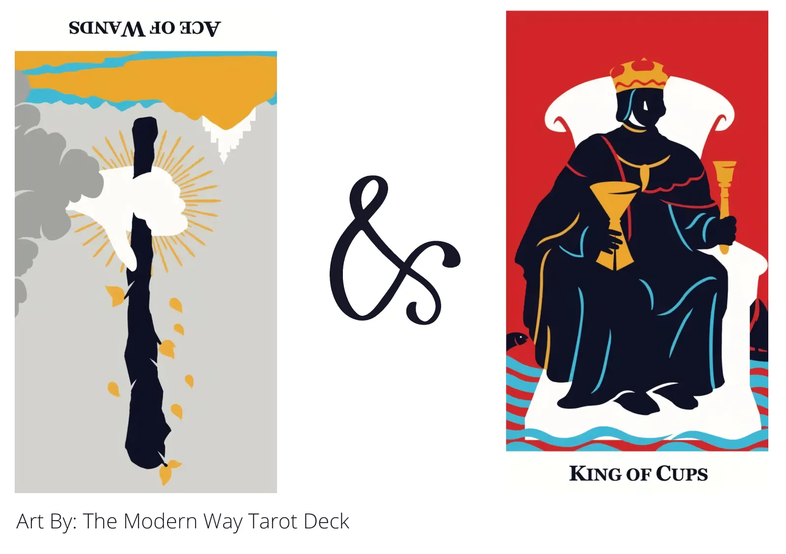 ace of wands reversed and king of cups tarot cards together