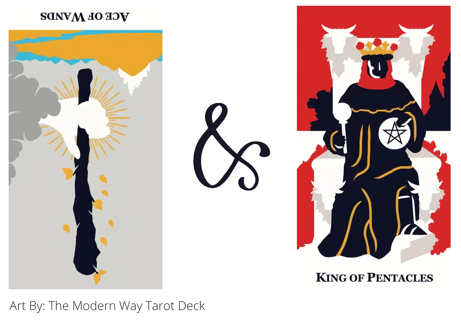 ace of wands reversed and king of pentacles tarot cards together