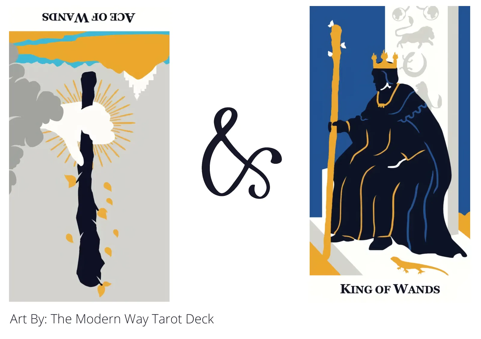 ace of wands reversed and king of wands tarot cards together