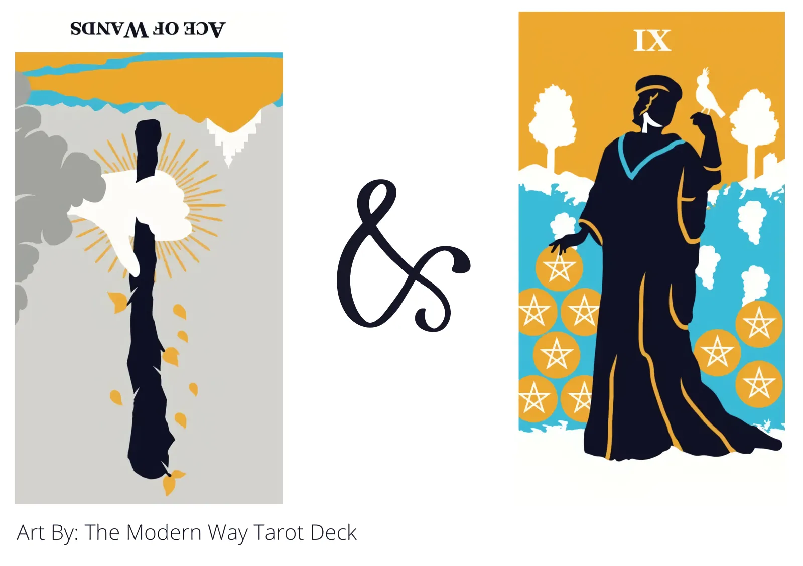 ace of wands reversed and nine of pentacles tarot cards together