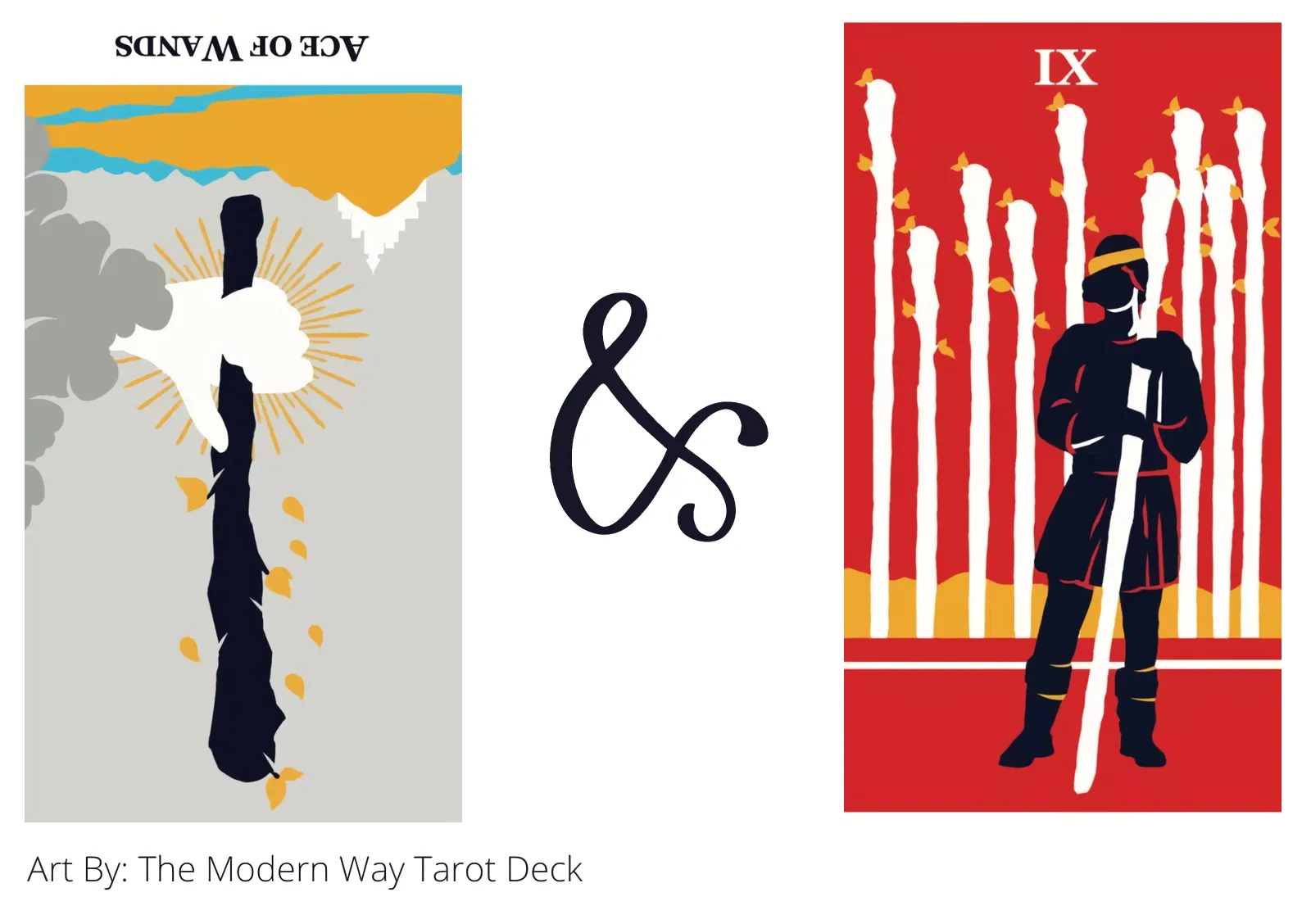 ace of wands reversed and nine of wands tarot cards together