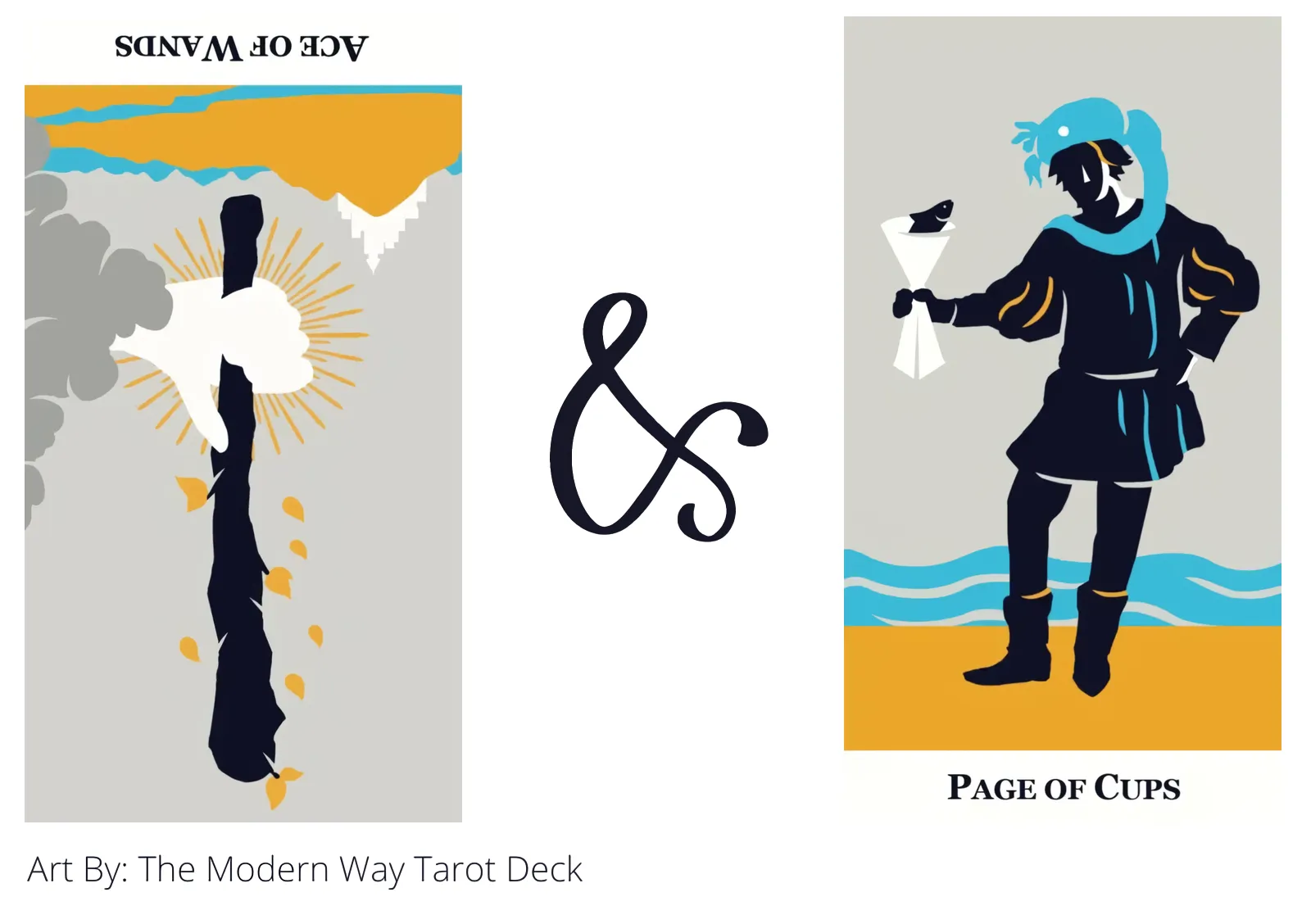 ace of wands reversed and page of cups tarot cards together