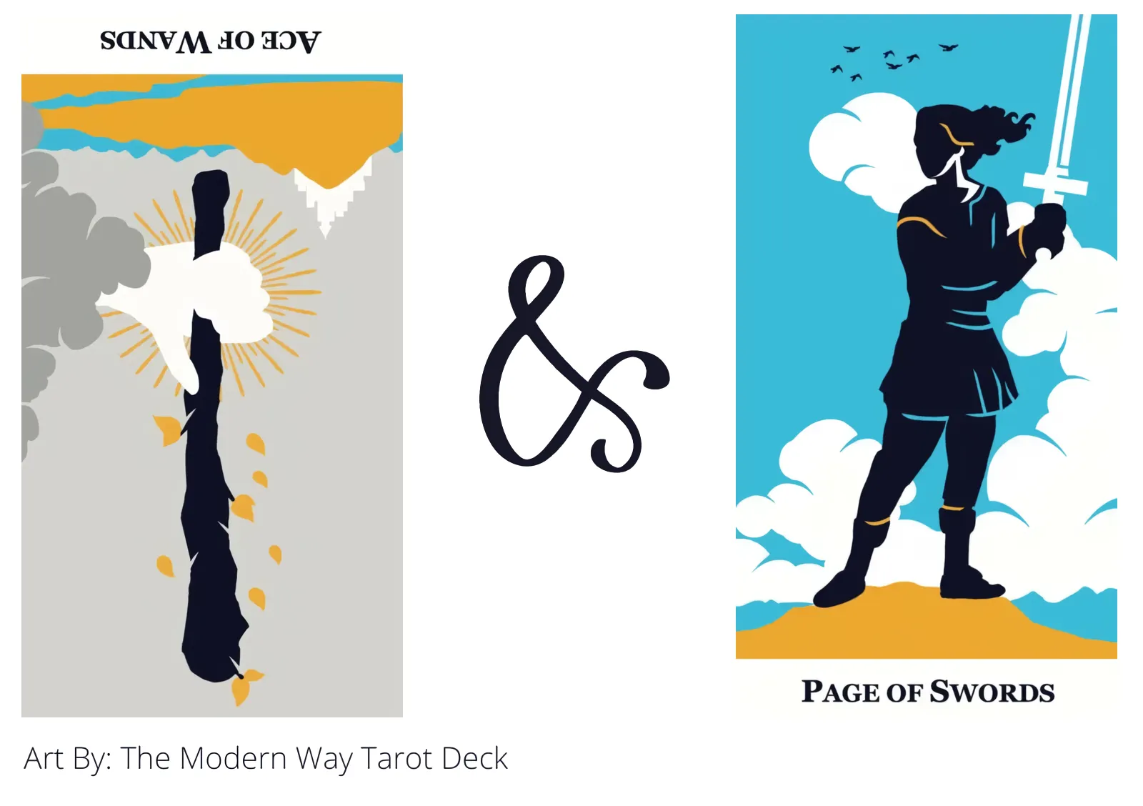 ace of wands reversed and page of swords tarot cards together
