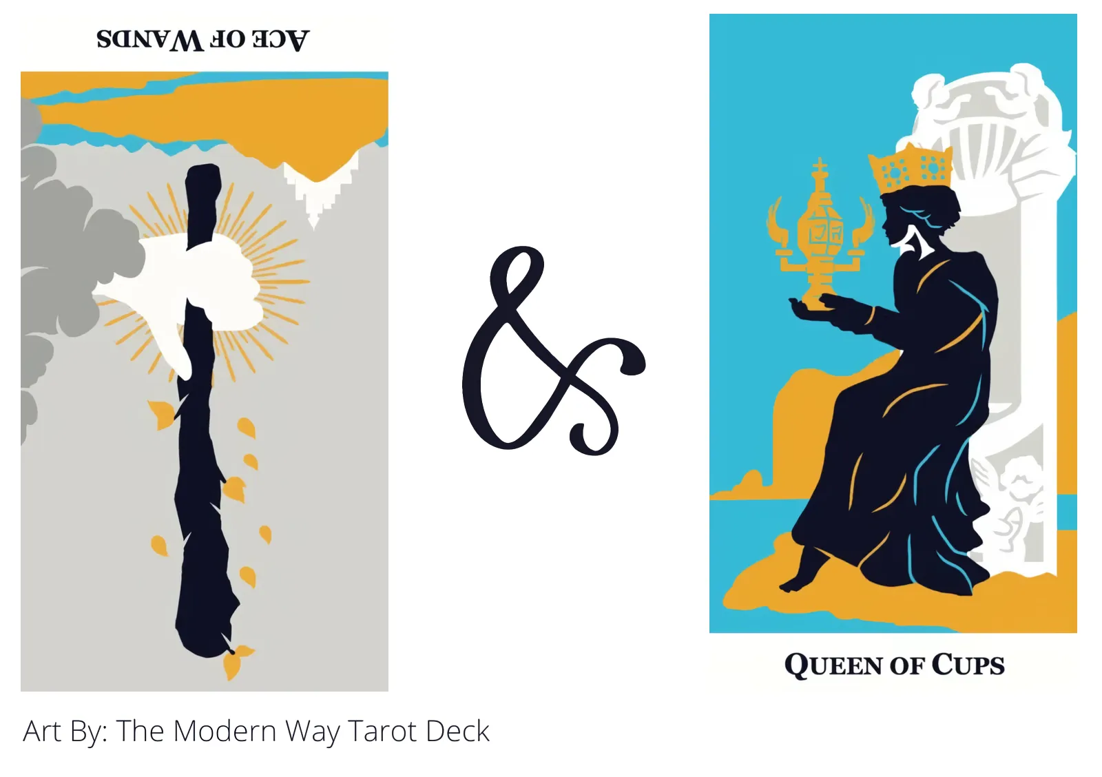 ace of wands reversed and queen of cups tarot cards together