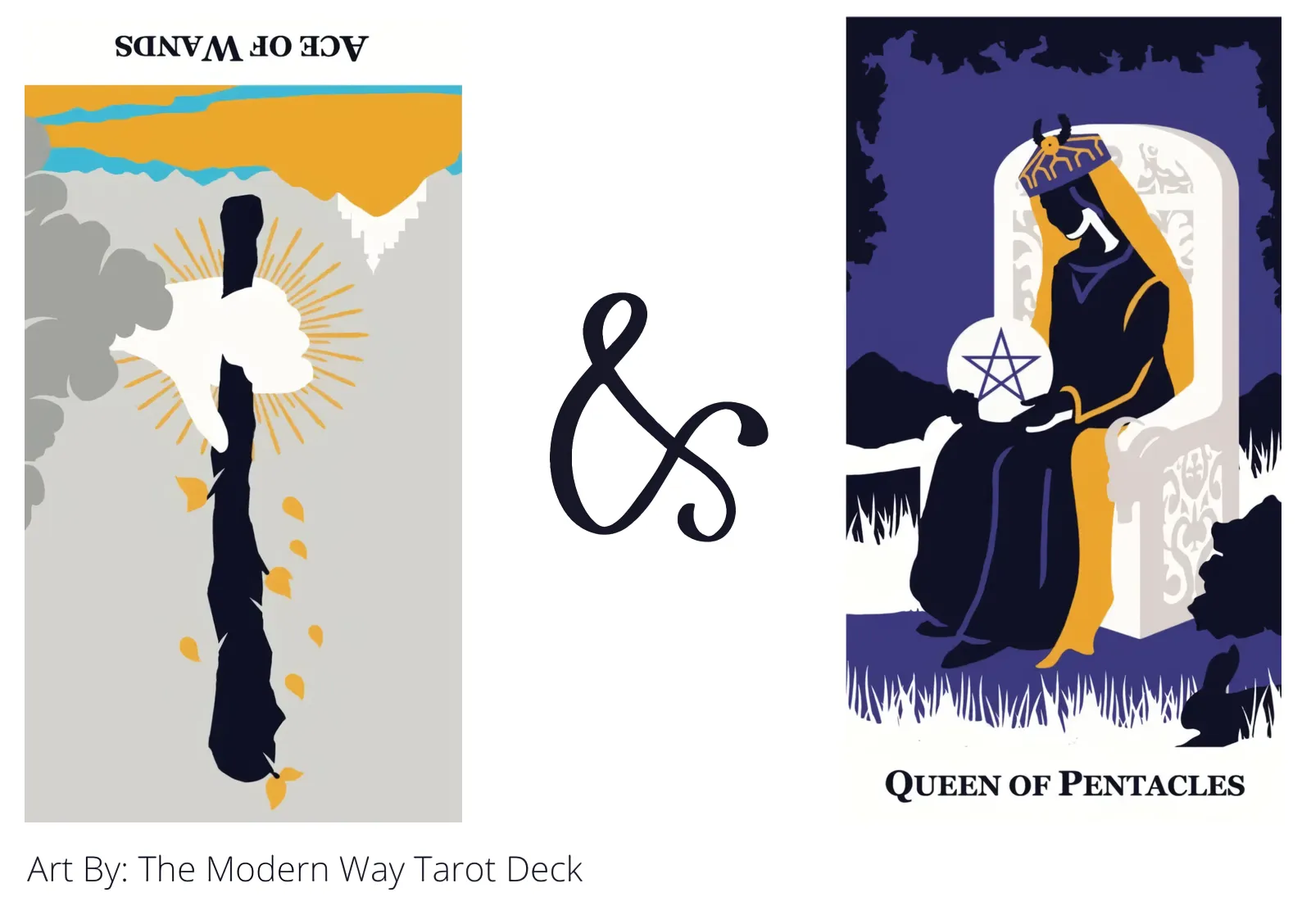 ace of wands reversed and queen of pentacles tarot cards together