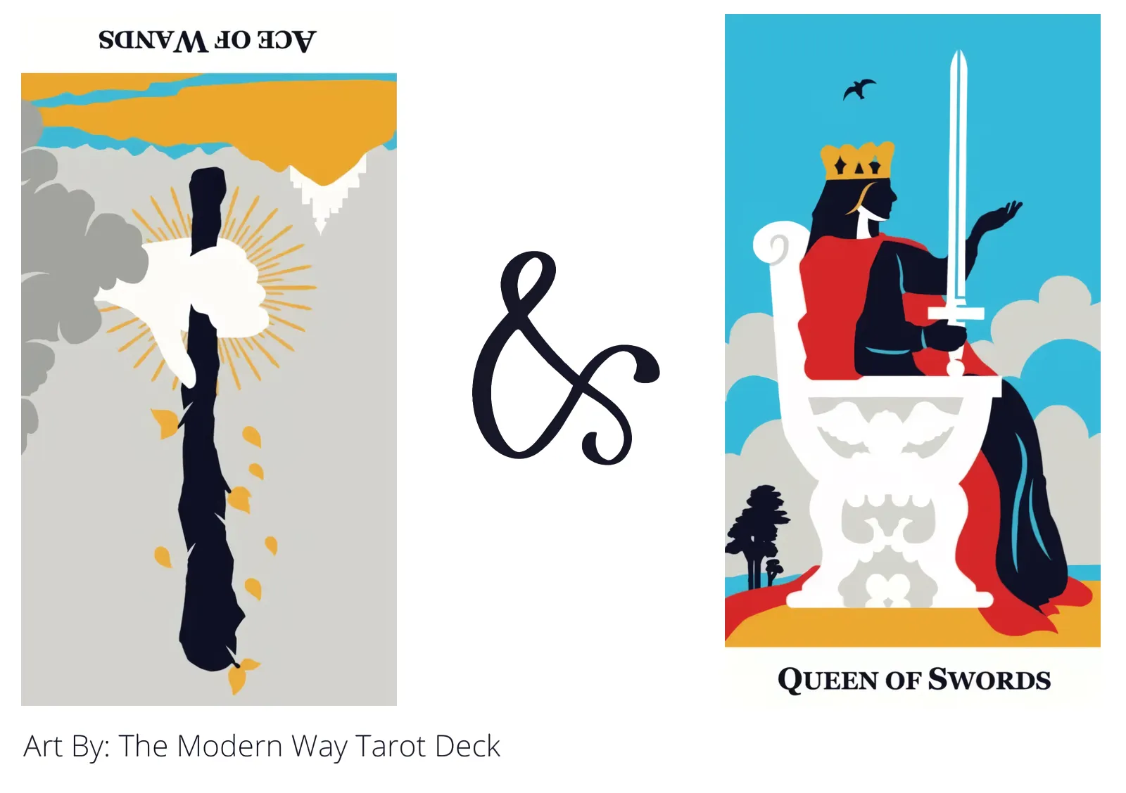 ace of wands reversed and queen of swords tarot cards together