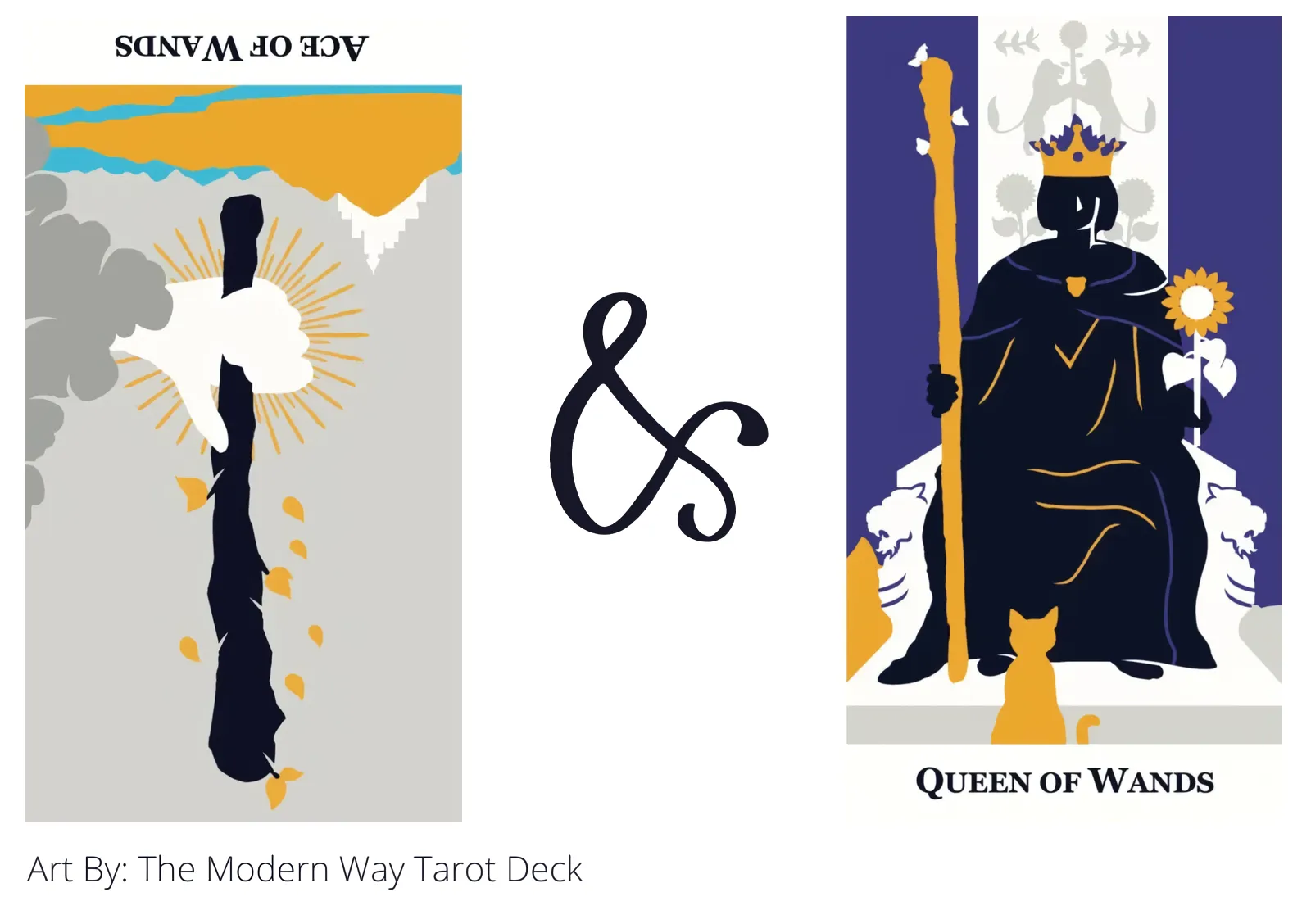 ace of wands reversed and queen of wands tarot cards together