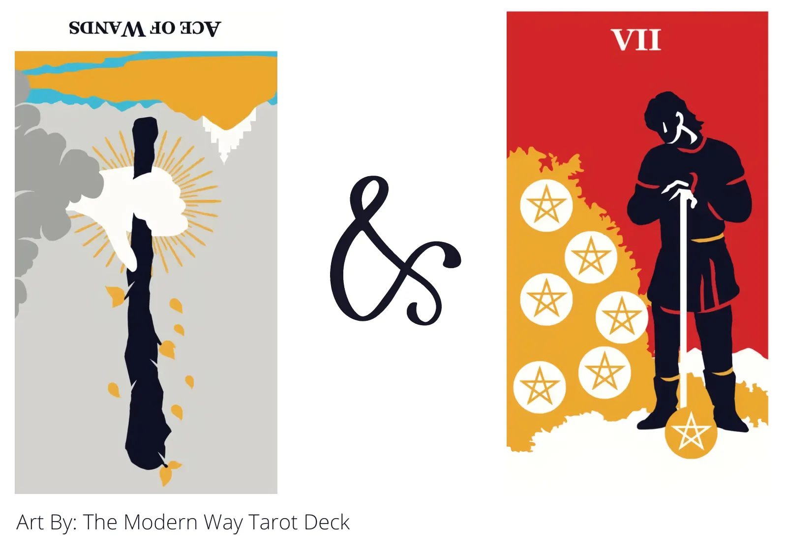 ace of wands reversed and seven of pentacles tarot cards together