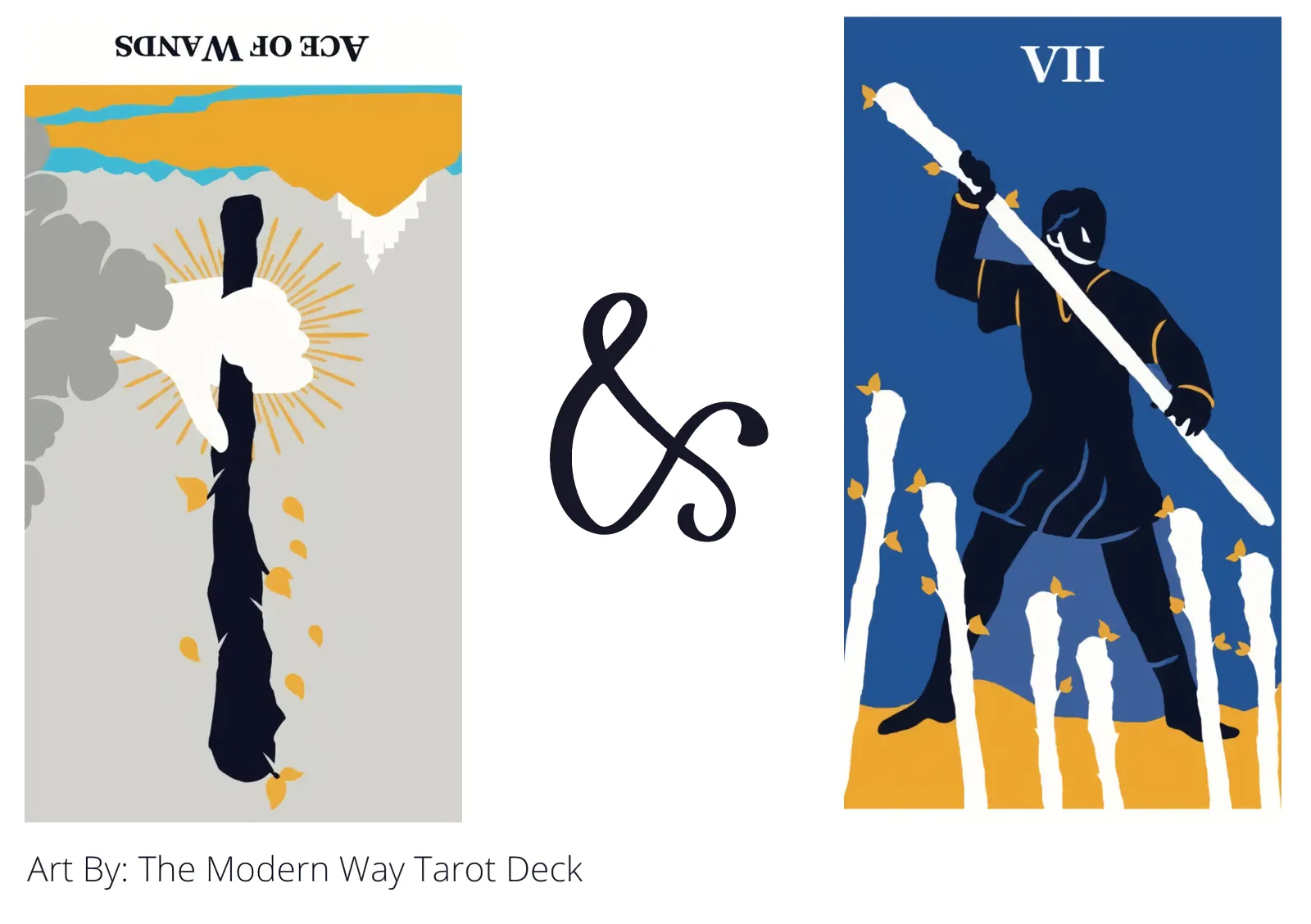 ace of wands reversed and seven of wands tarot cards together
