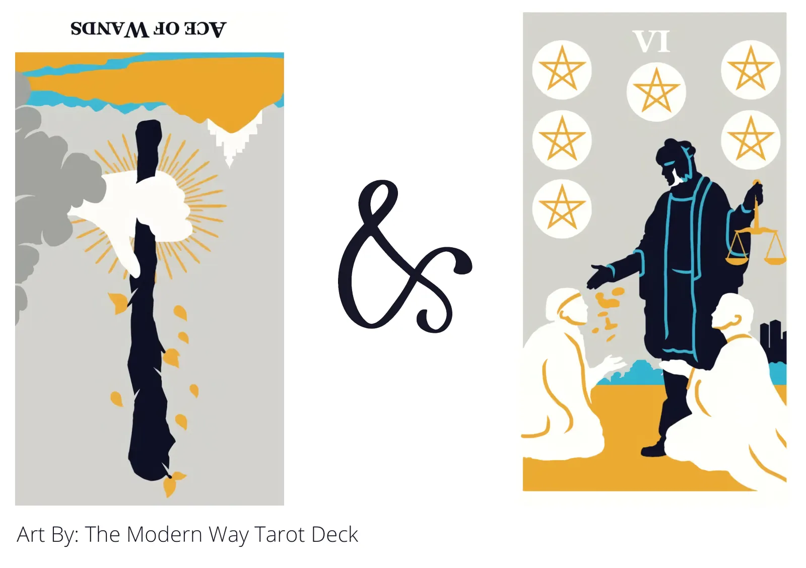 ace of wands reversed and six of pentacles tarot cards together