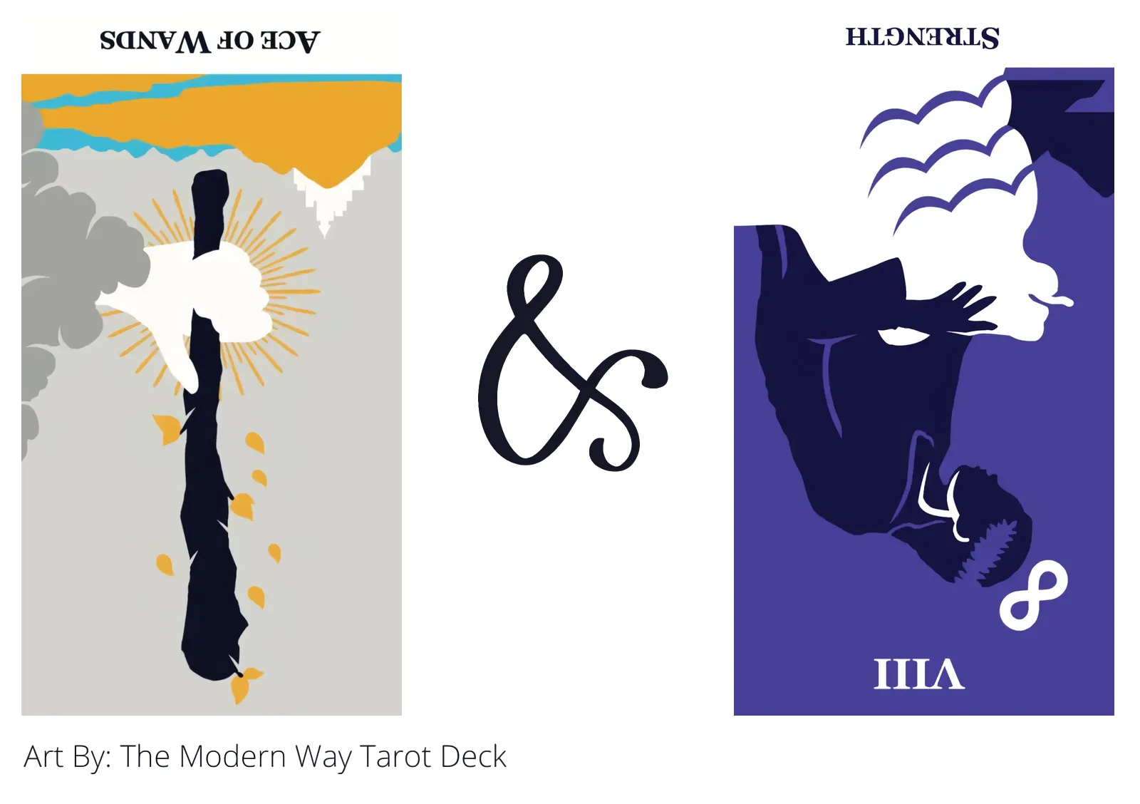 ace of wands reversed and strength reversed tarot cards together