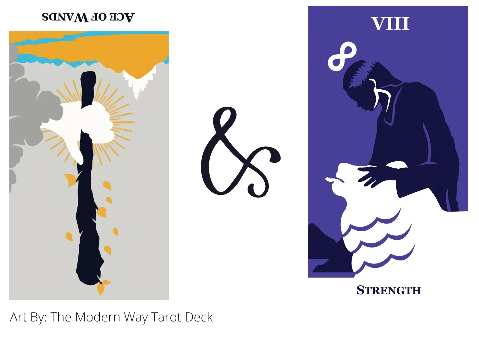 ace of wands reversed and strength tarot cards together