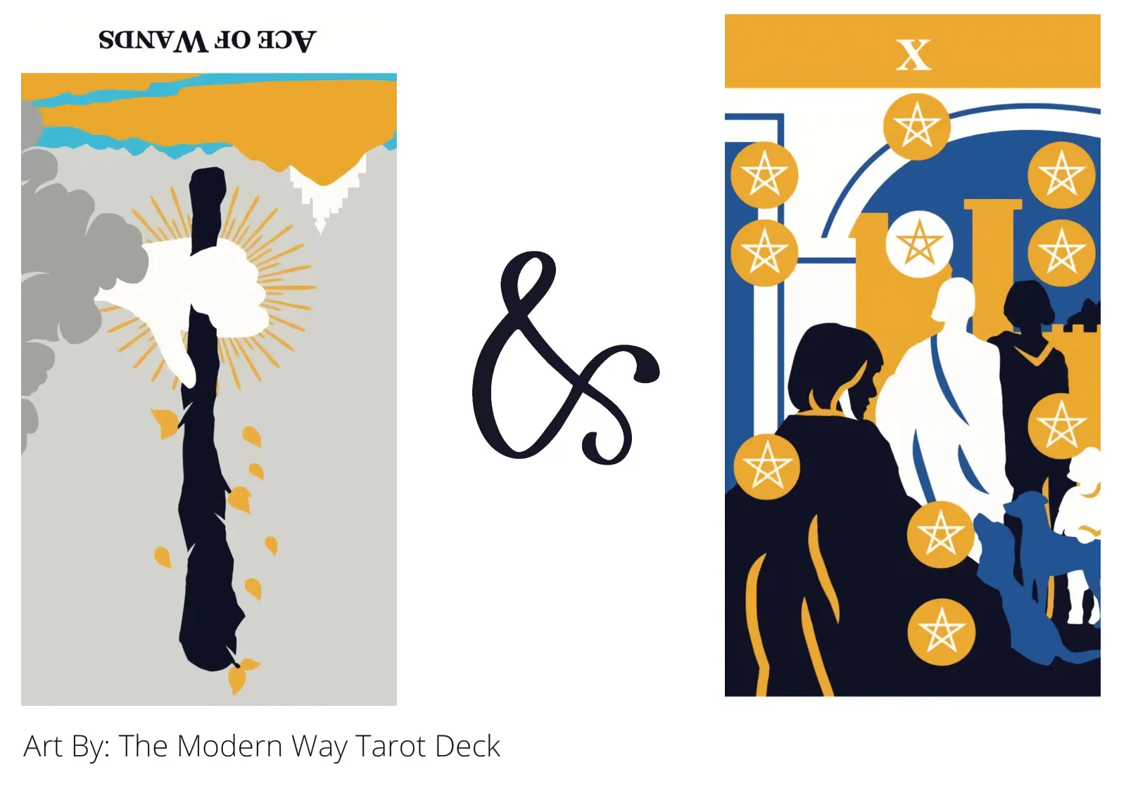 ace of wands reversed and ten of pentacles tarot cards together