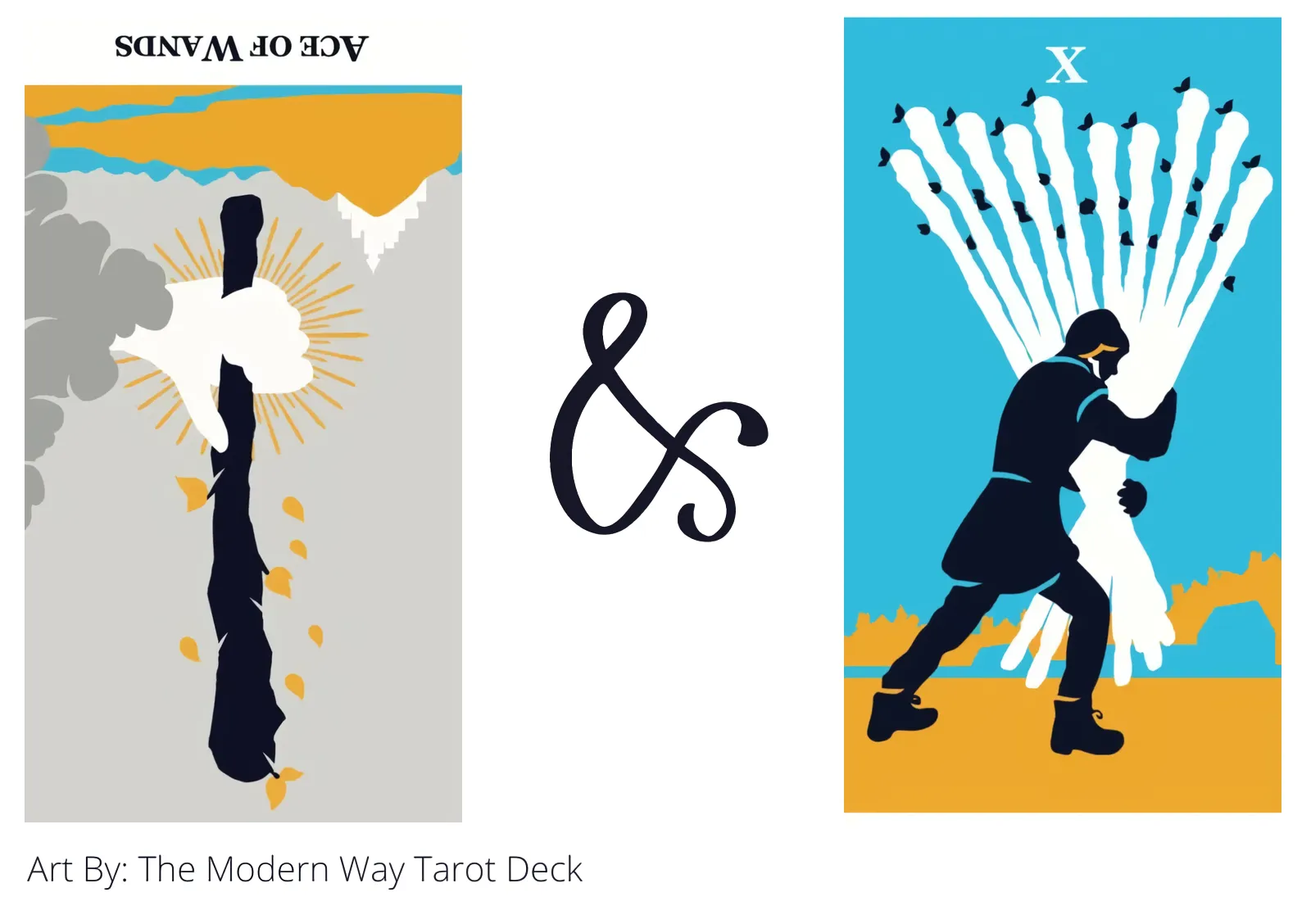 ace of wands reversed and ten of wands tarot cards together
