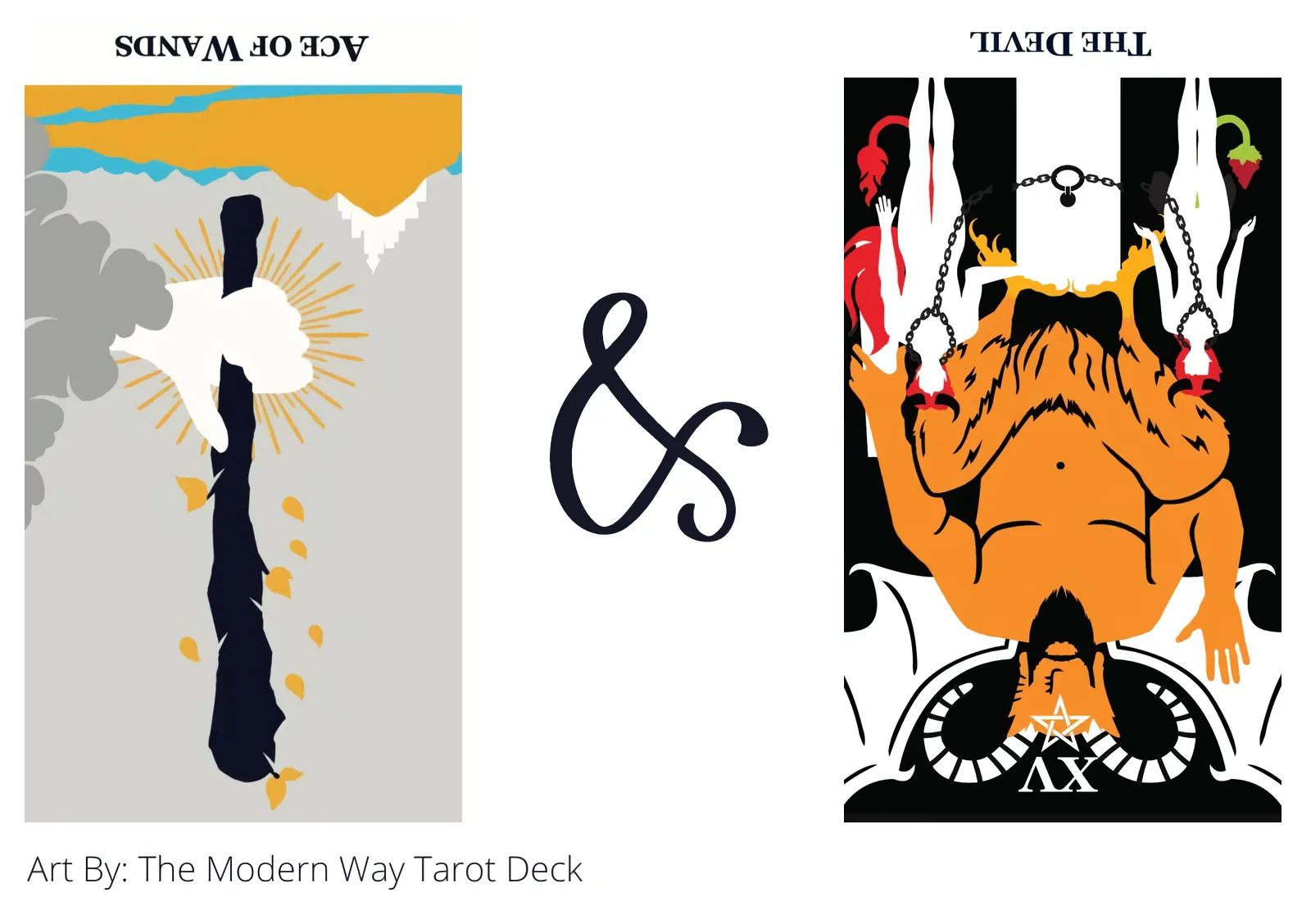 ace of wands reversed and the devil reversed tarot cards together