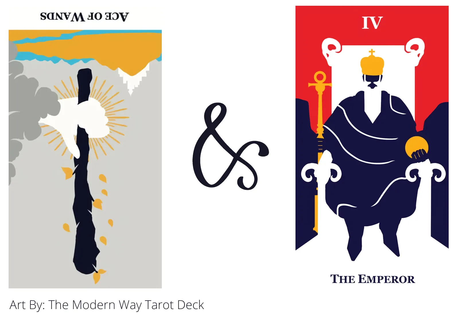 ace of wands reversed and the emperor tarot cards together