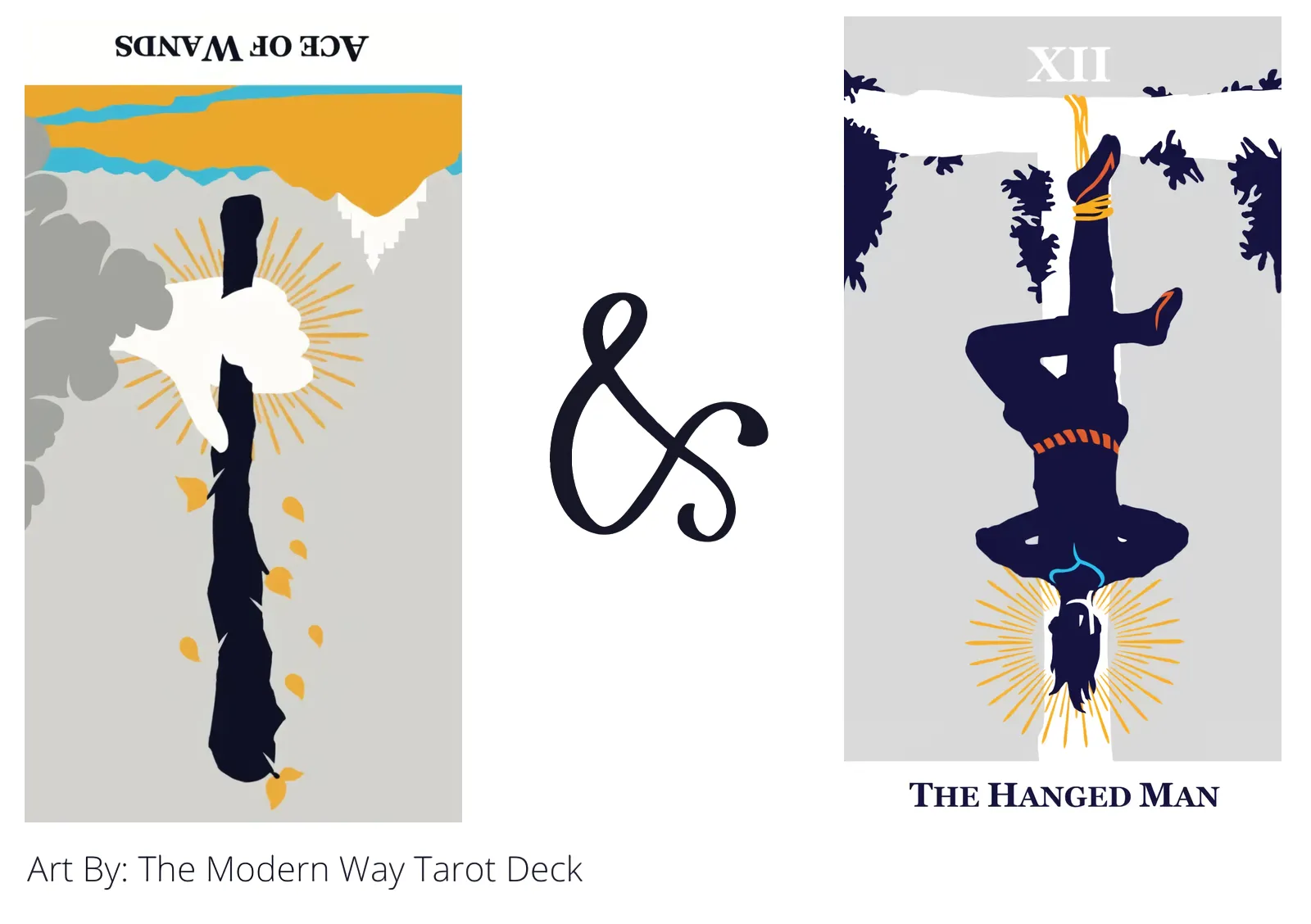 ace of wands reversed and the hanged man tarot cards together
