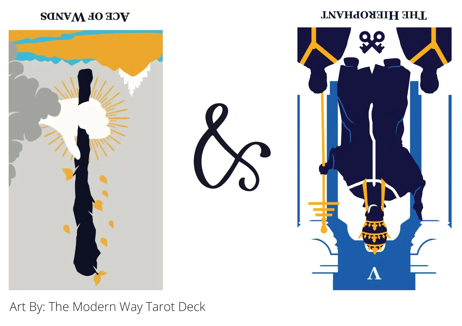 ace of wands reversed and the hierophant reversed tarot cards together