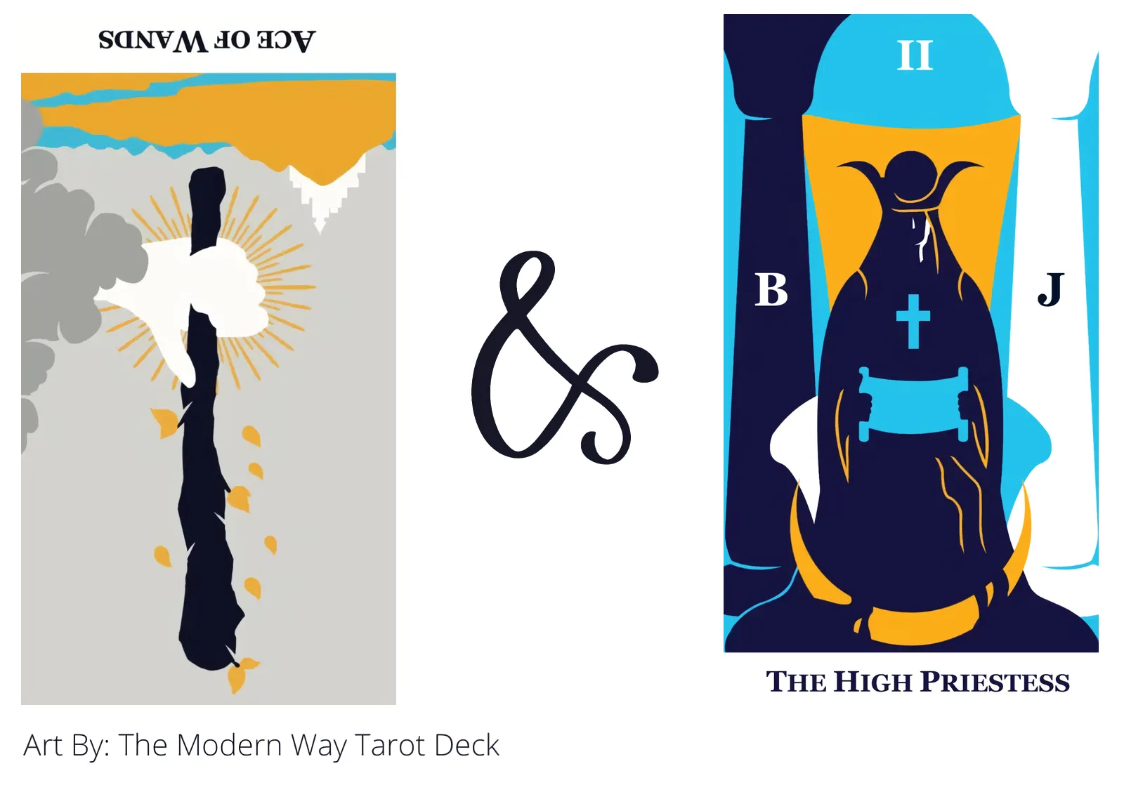 ace of wands reversed and the high priestess tarot cards together