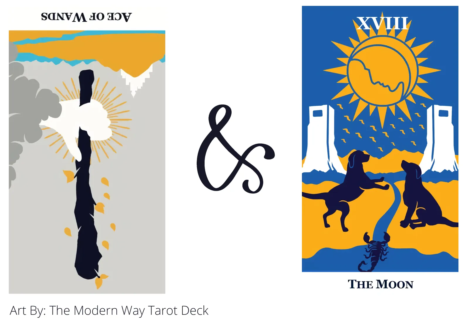 ace of wands reversed and the moon tarot cards together