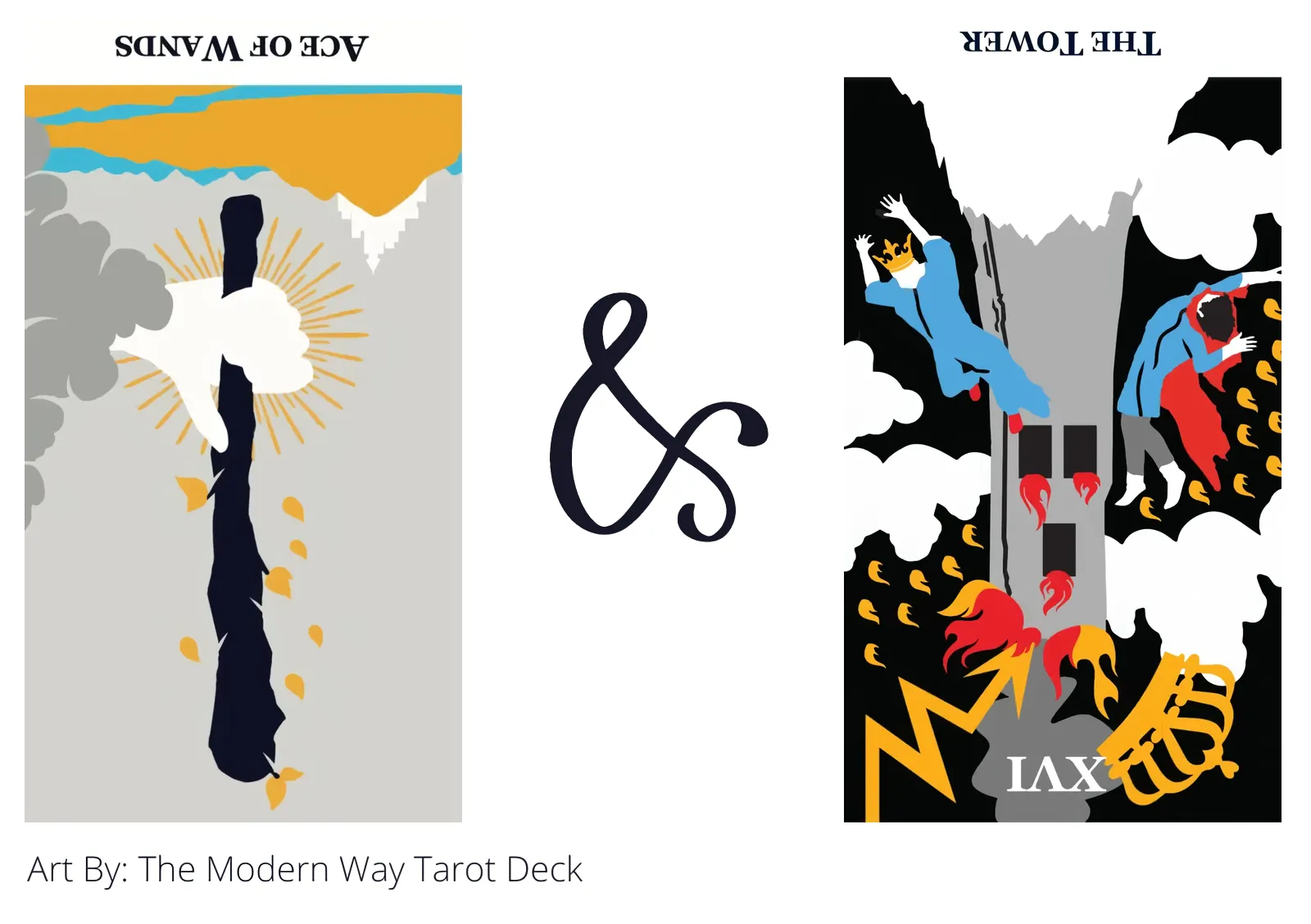 ace of wands reversed and the tower reversed tarot cards together