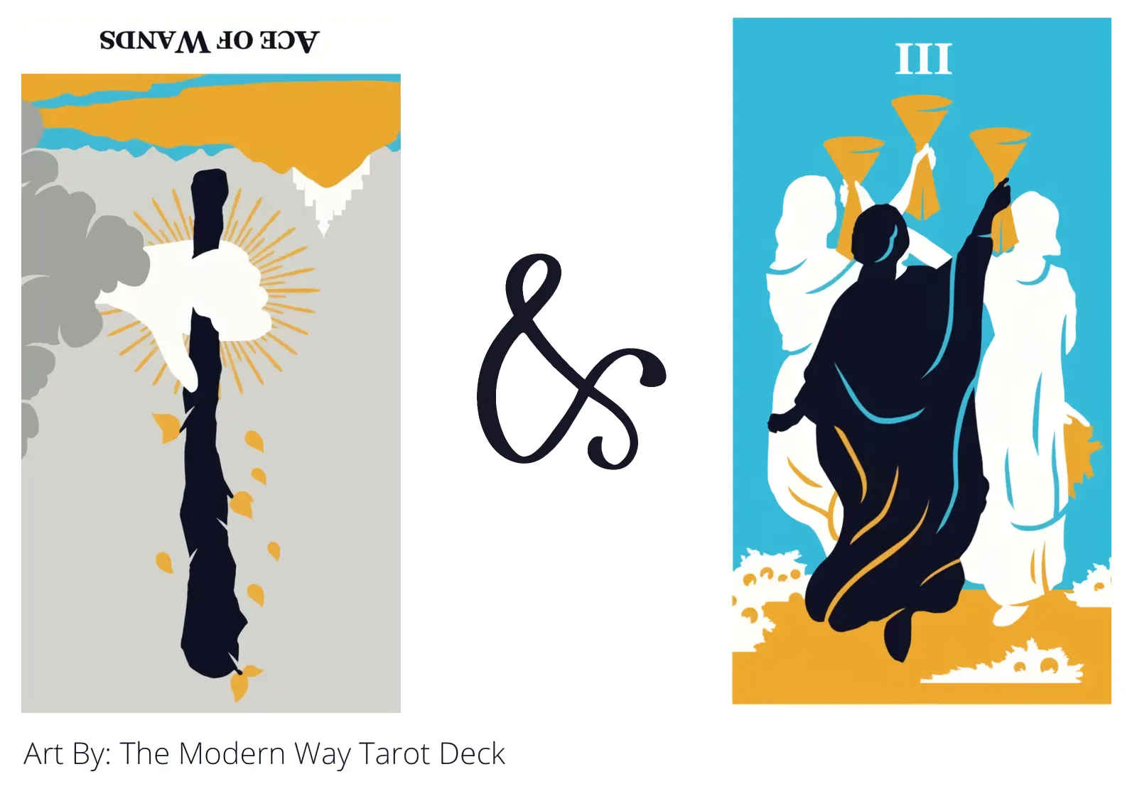 ace of wands reversed and three of cups tarot cards together