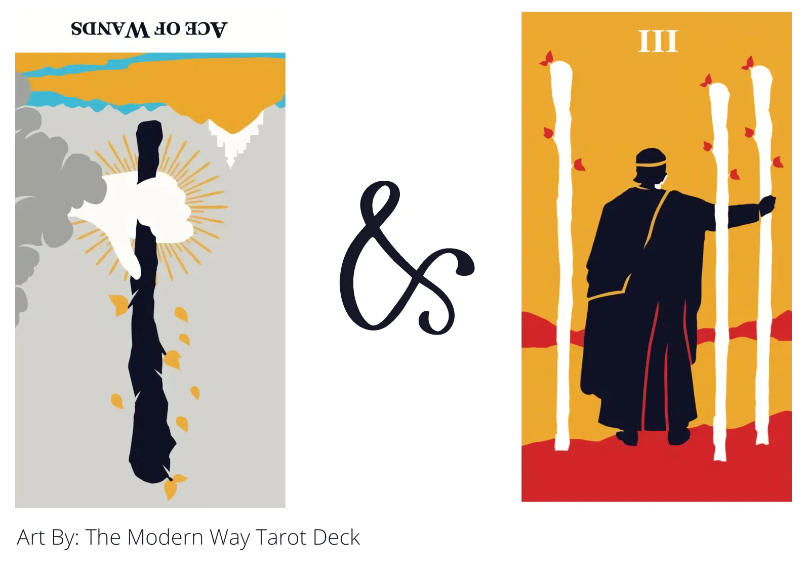 ace of wands reversed and three of wands tarot cards together