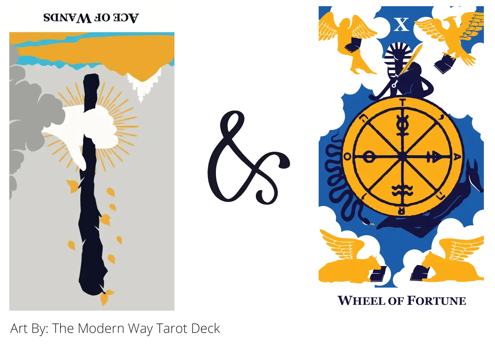 ace of wands reversed and wheel of fortune tarot cards together