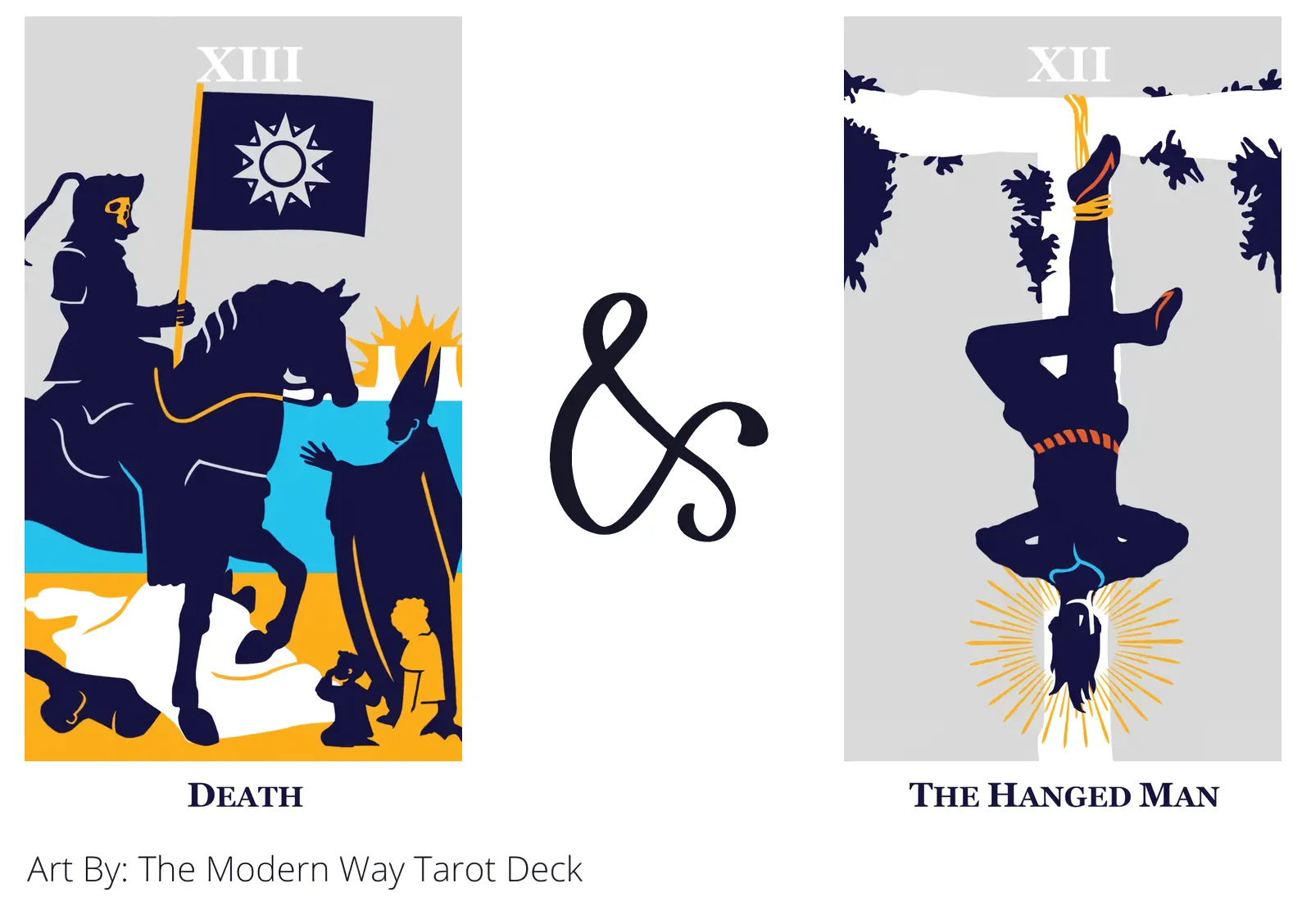 death and the hanged man tarot cards together