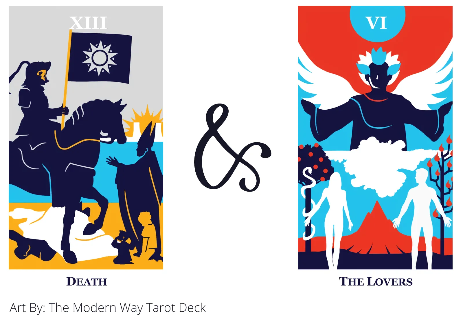 death and the lovers tarot cards together