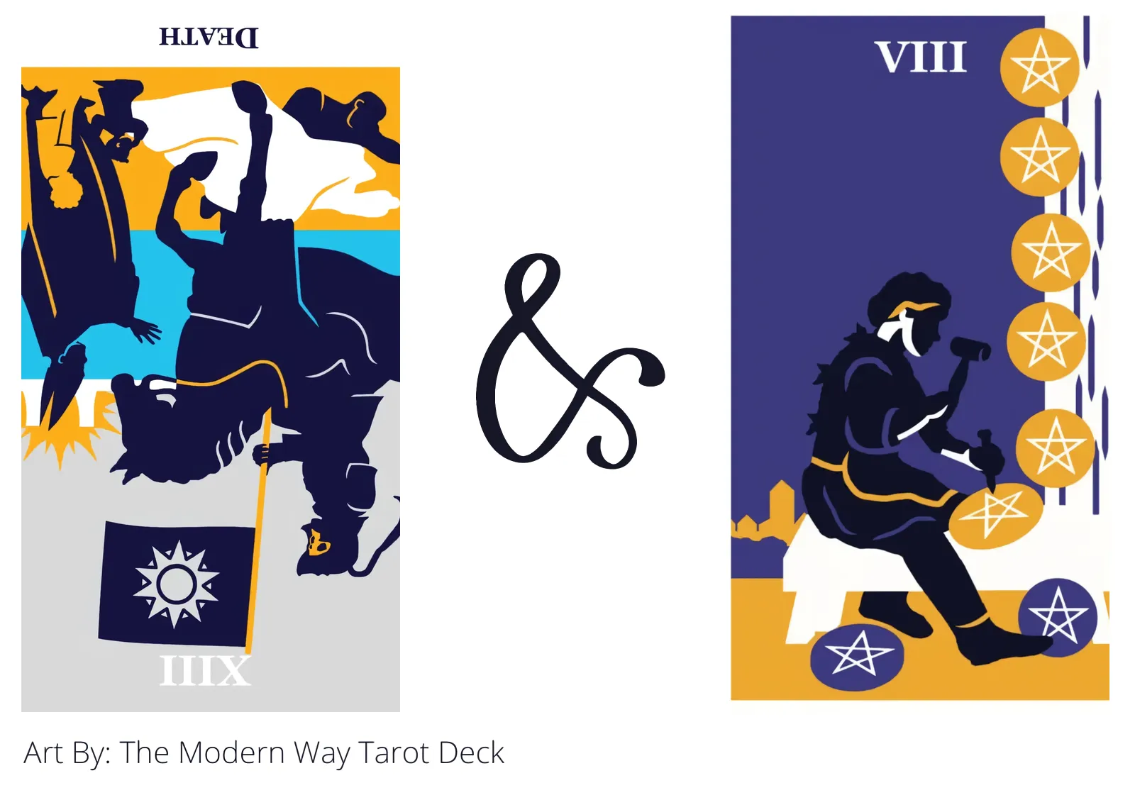 death reversed and eight of pentacles tarot cards together