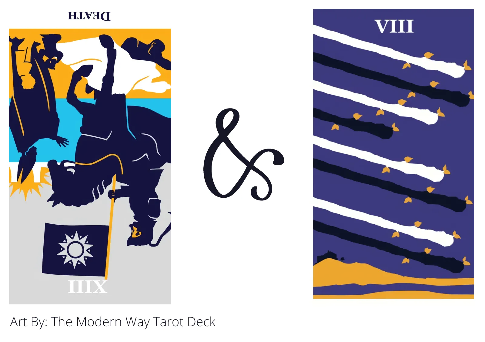 death reversed and eight of wands tarot cards together