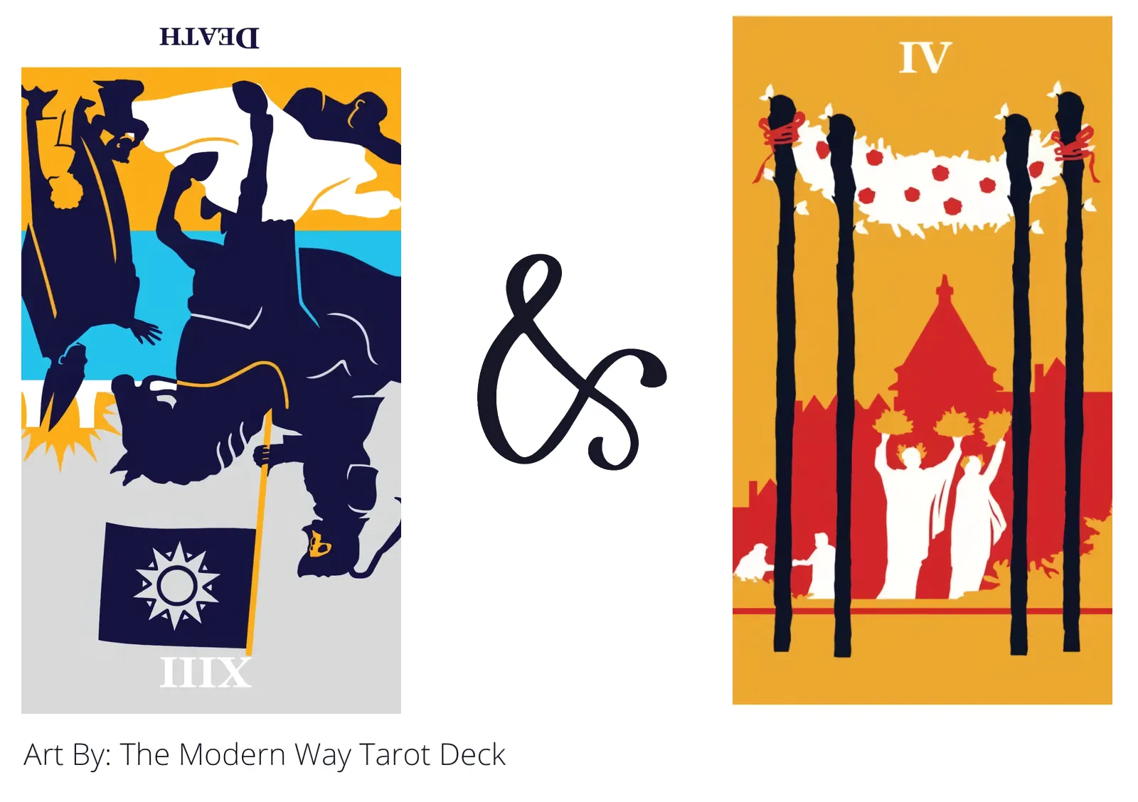 death reversed and four of wands tarot cards together