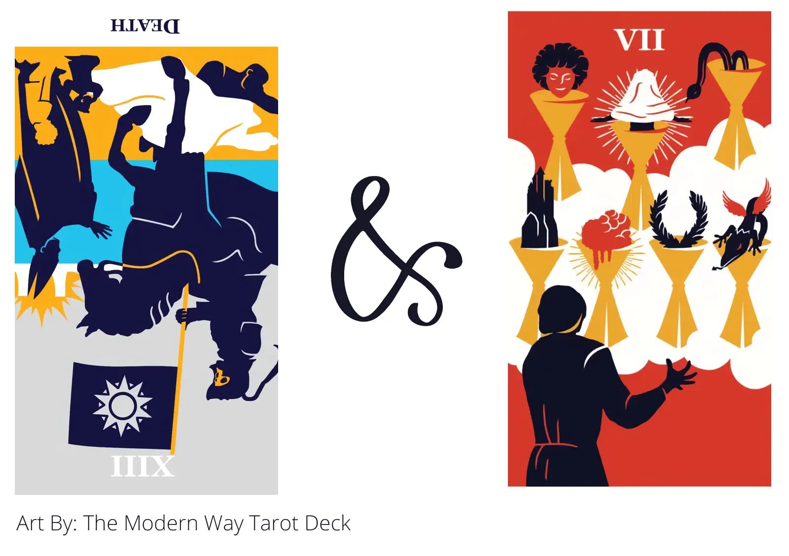 death reversed and seven of cups tarot cards together