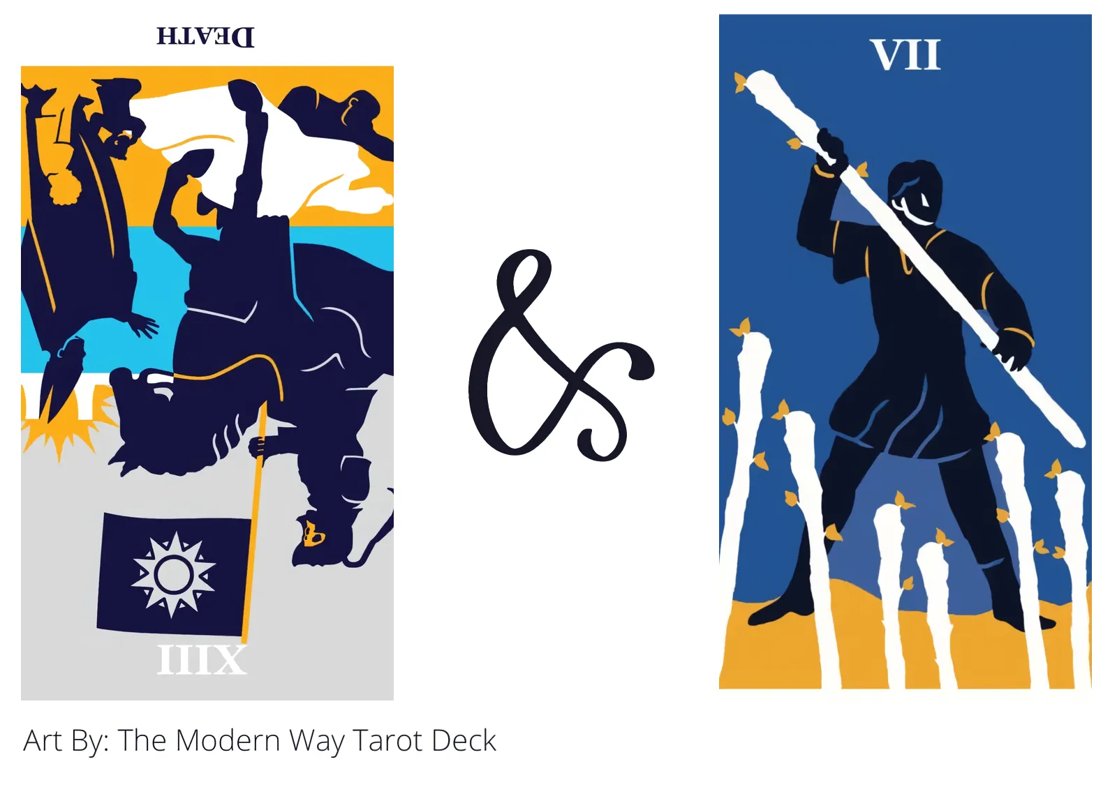 death reversed and seven of wands tarot cards together