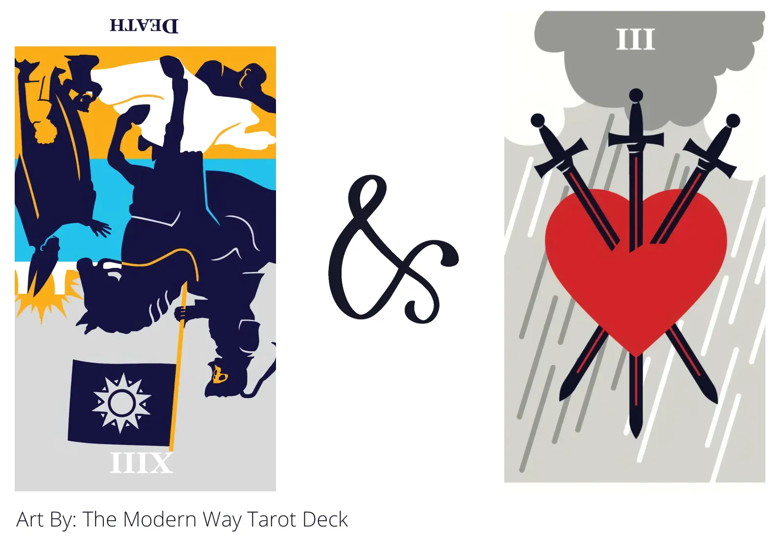 death reversed and three of swords tarot cards together