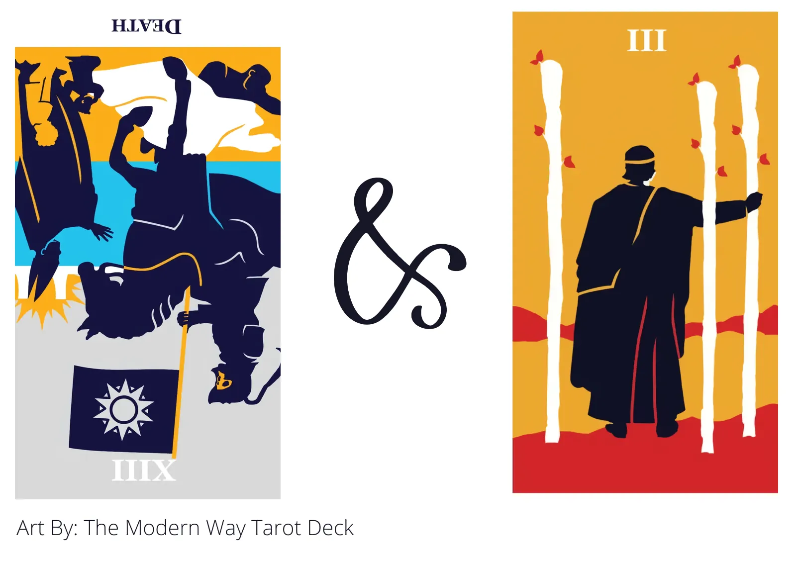 death reversed and three of wands tarot cards together