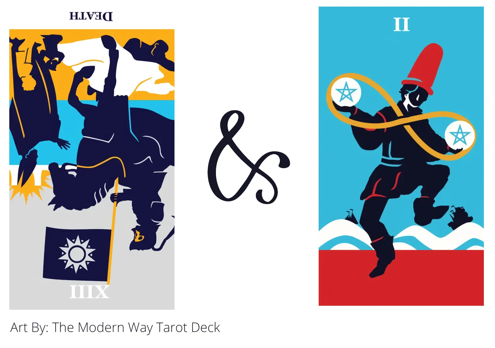 death reversed and two of pentacles tarot cards together