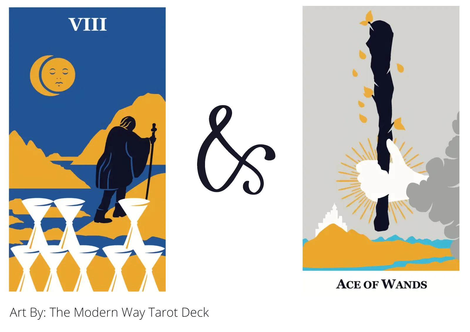 eight of cups and ace of wands tarot cards together