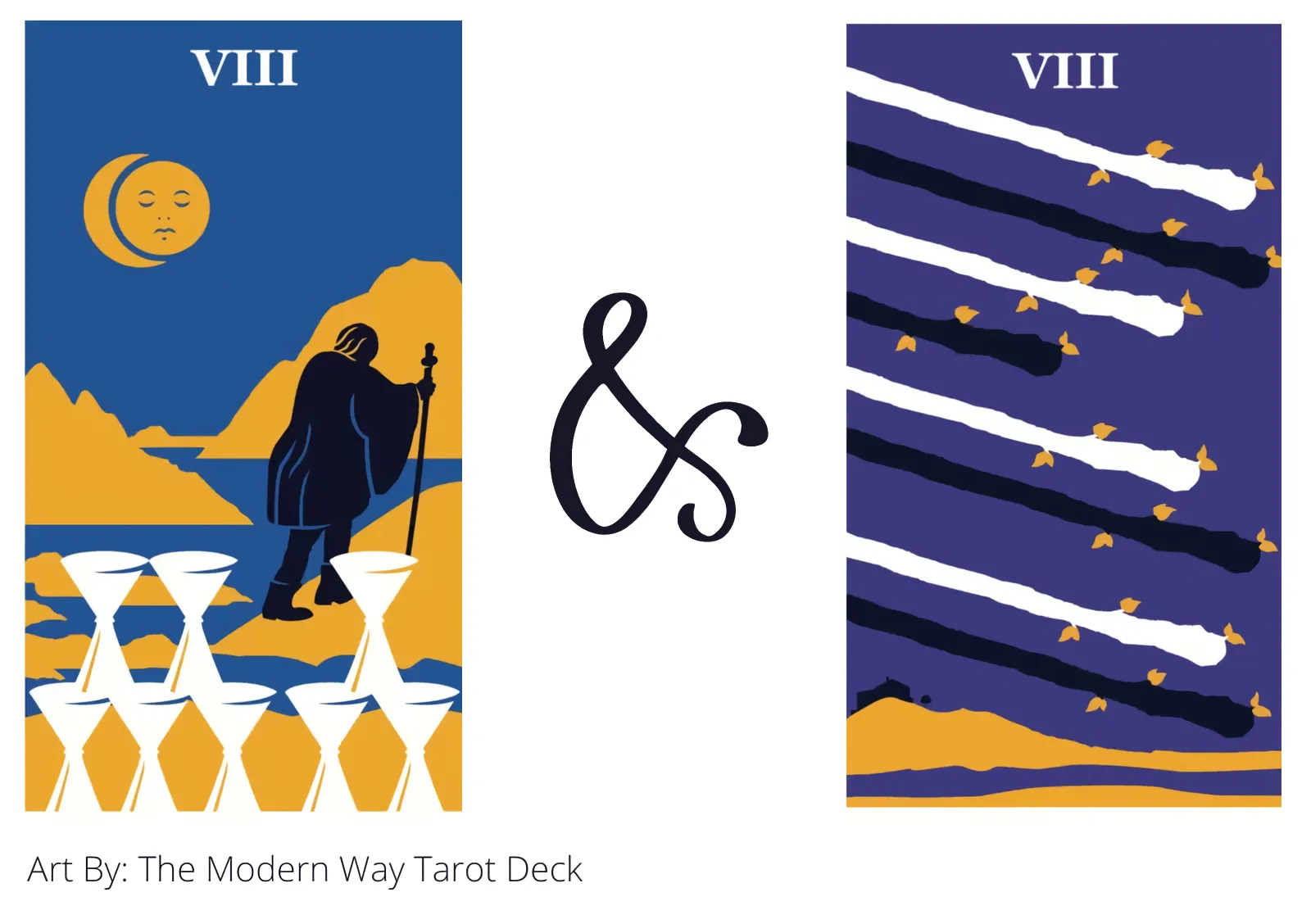 eight of cups and eight of wands tarot cards together