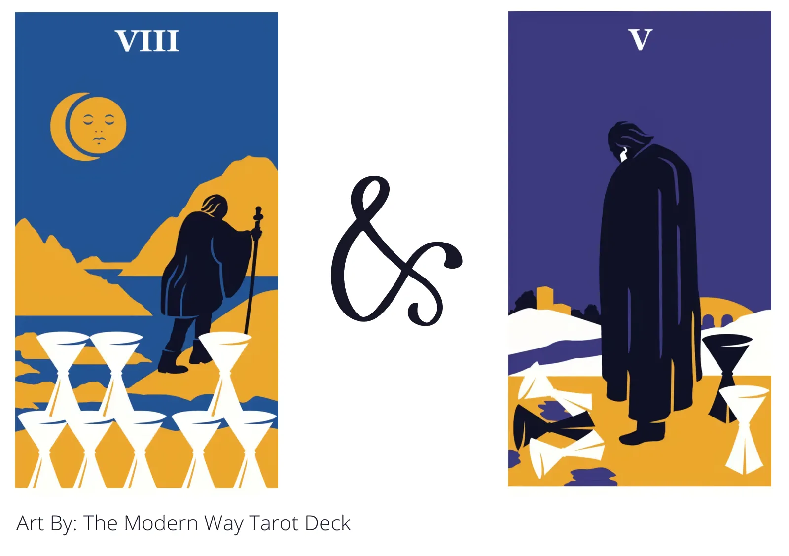 eight of cups and five of cups tarot cards together